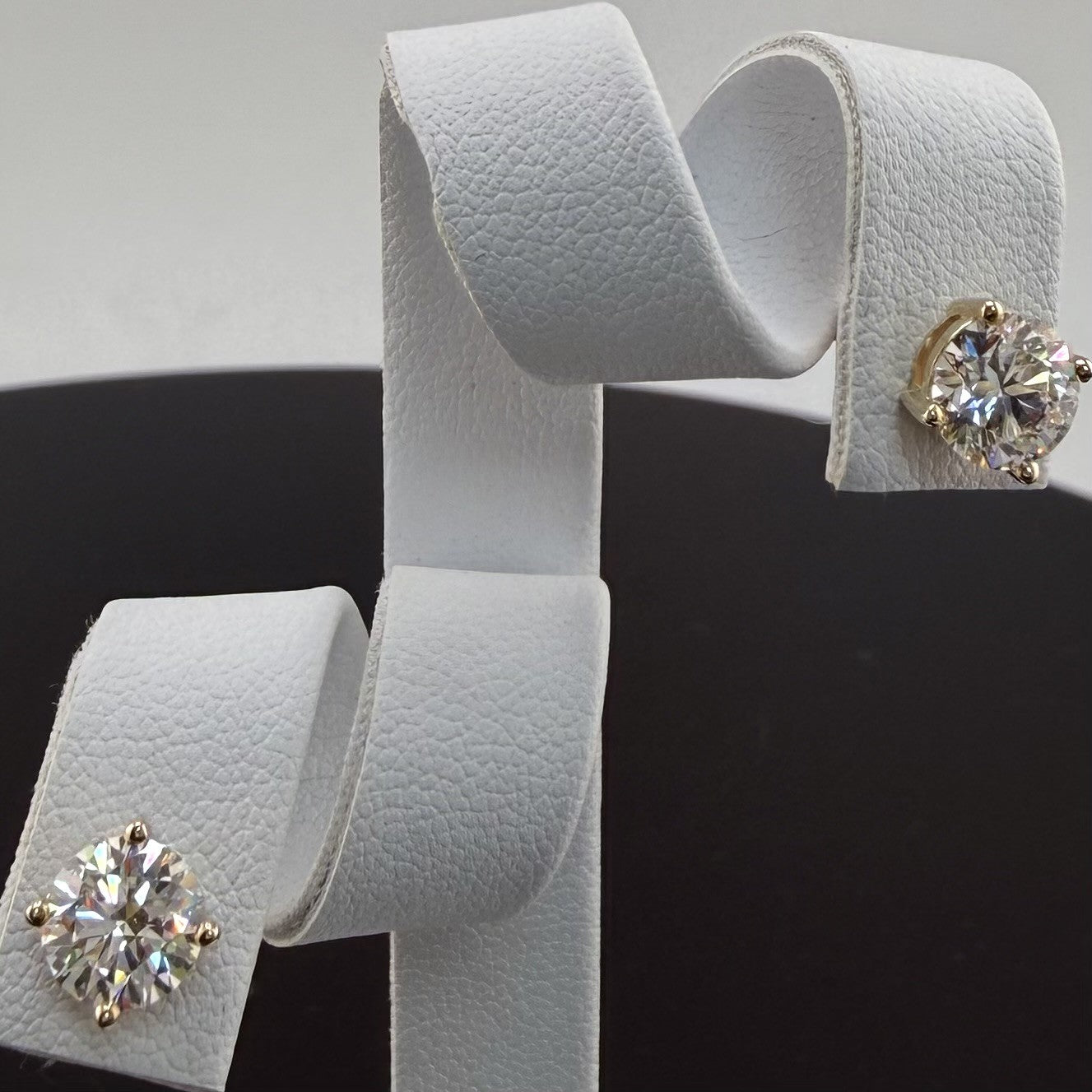 Round Cut Lab Grown Diamond Stud Earrings | 2cttw IGI Certified | 14K Yellow Gold