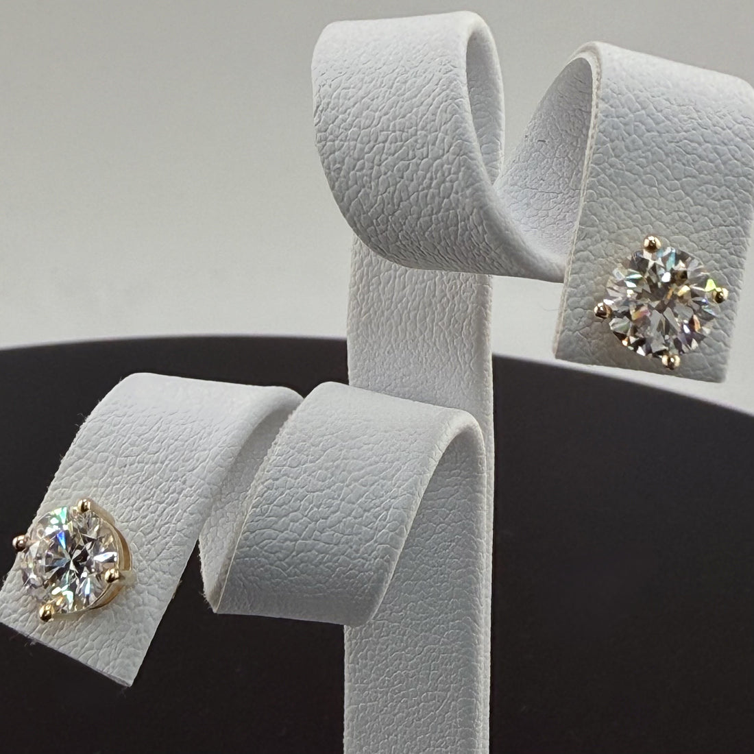 Round Cut Lab Grown Diamond Stud Earrings | 2cttw IGI Certified | 14K Yellow Gold