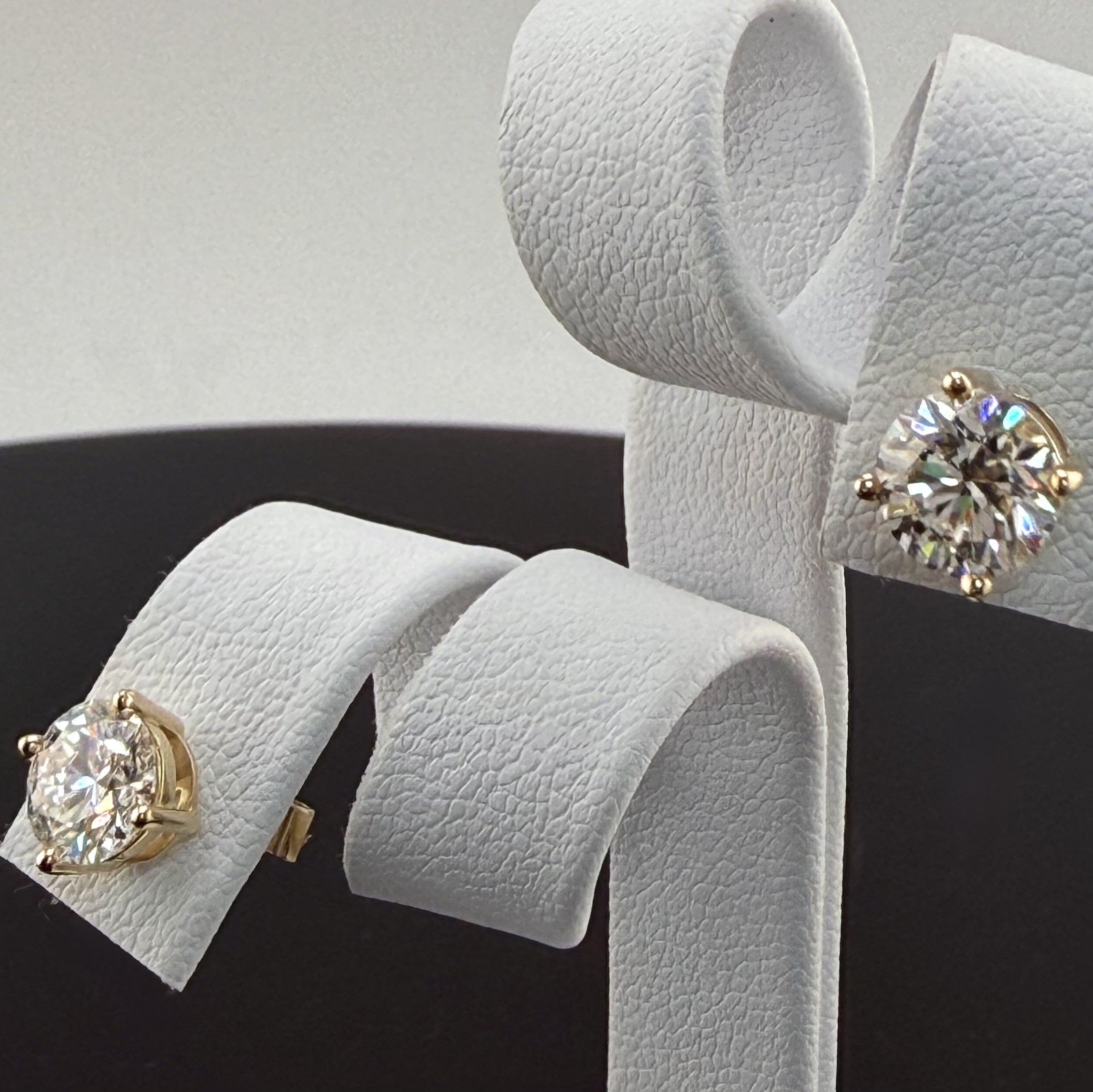 Round Cut Lab Grown Diamond Stud Earrings | 2cttw IGI Certified | 14K Yellow Gold