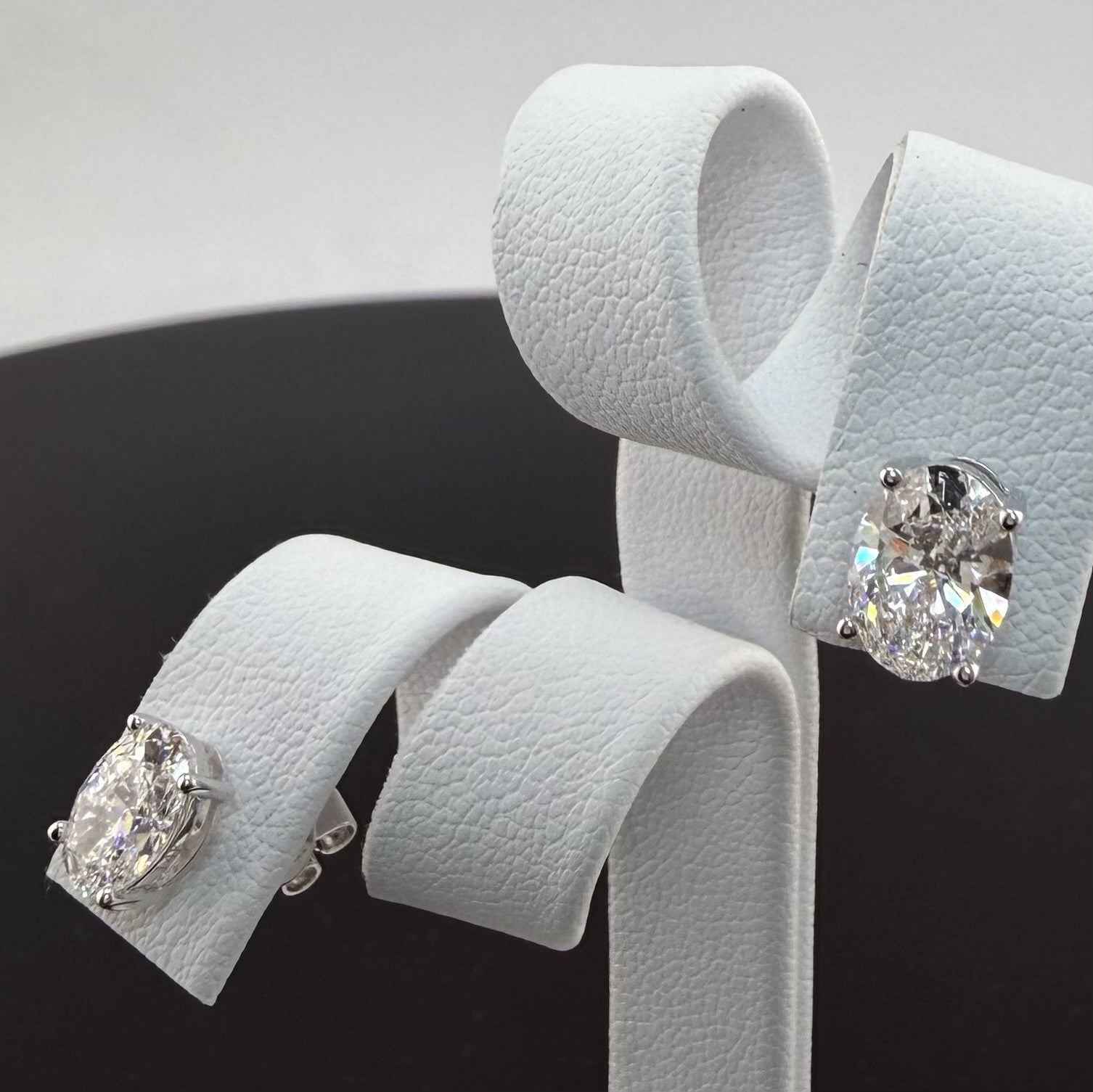 Oval Cut Lab Grown Diamond Stud Earrings | 2.1cttw IGI Certified | 14K White Gold