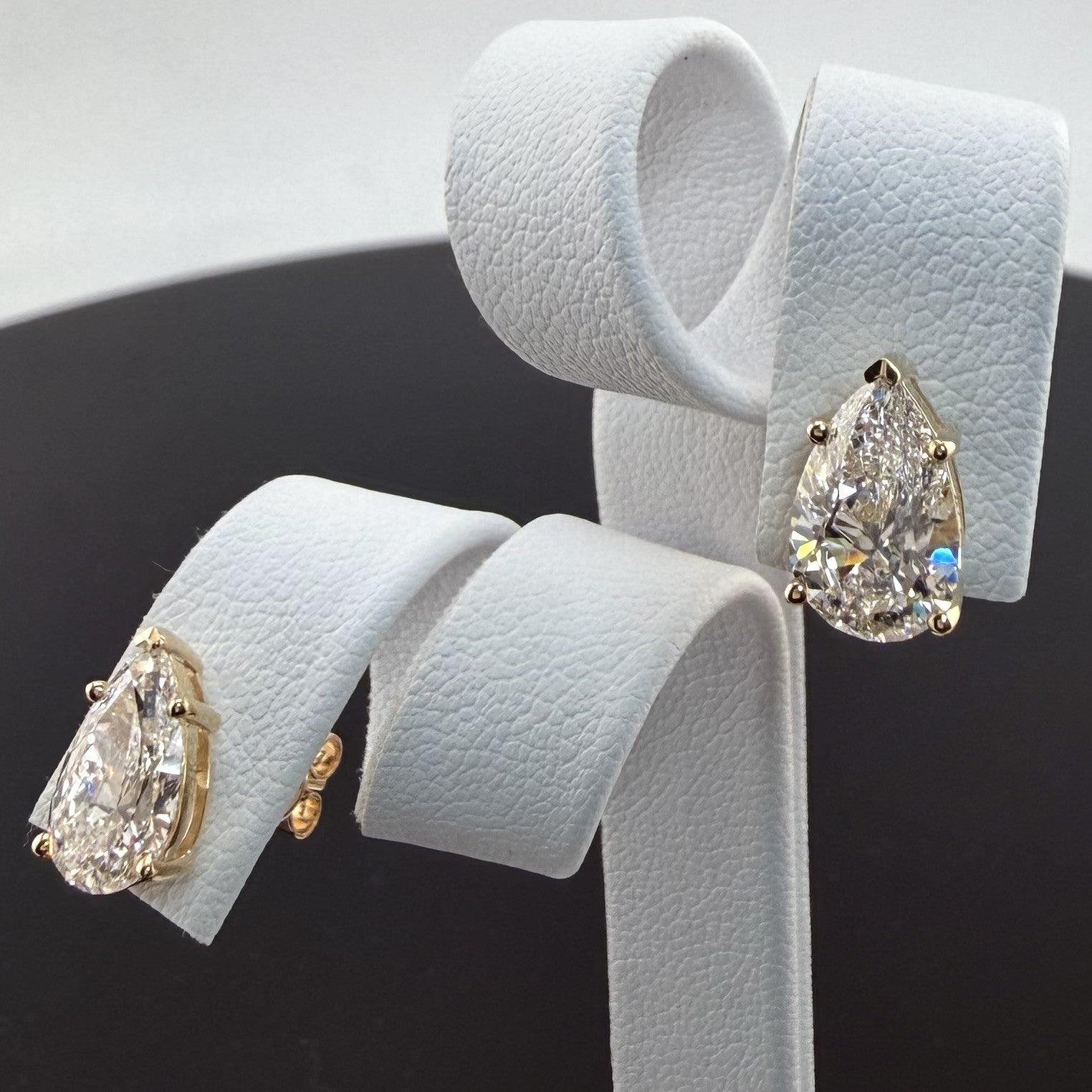 Pear Cut Lab Grown Diamond Stud Earrings | 3.1cttw IGI Certified | 14K Yellow Gold