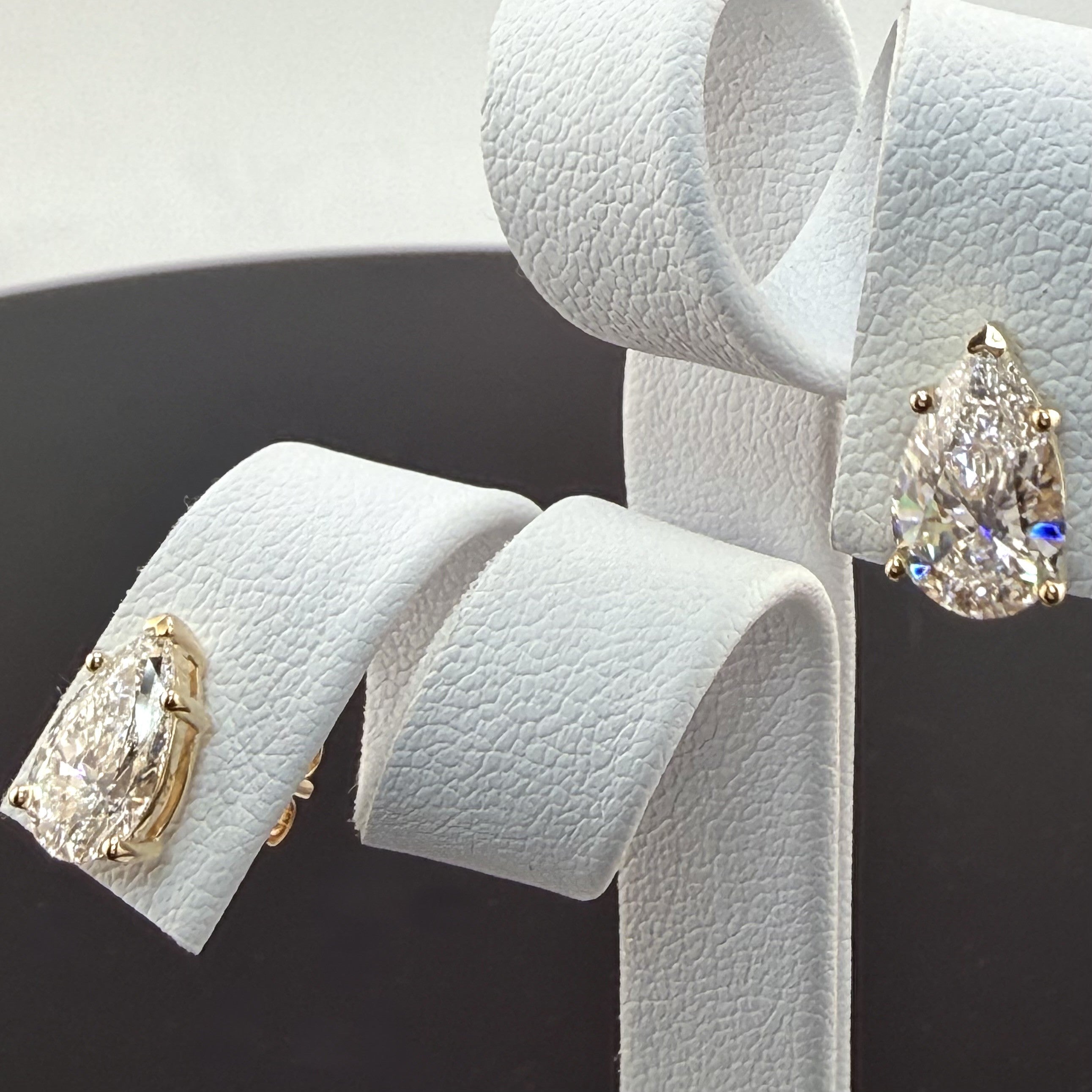 Pear Cut Lab Grown Diamond Stud Earrings | 2.18cttw IGI Certified | 14K Yellow Gold