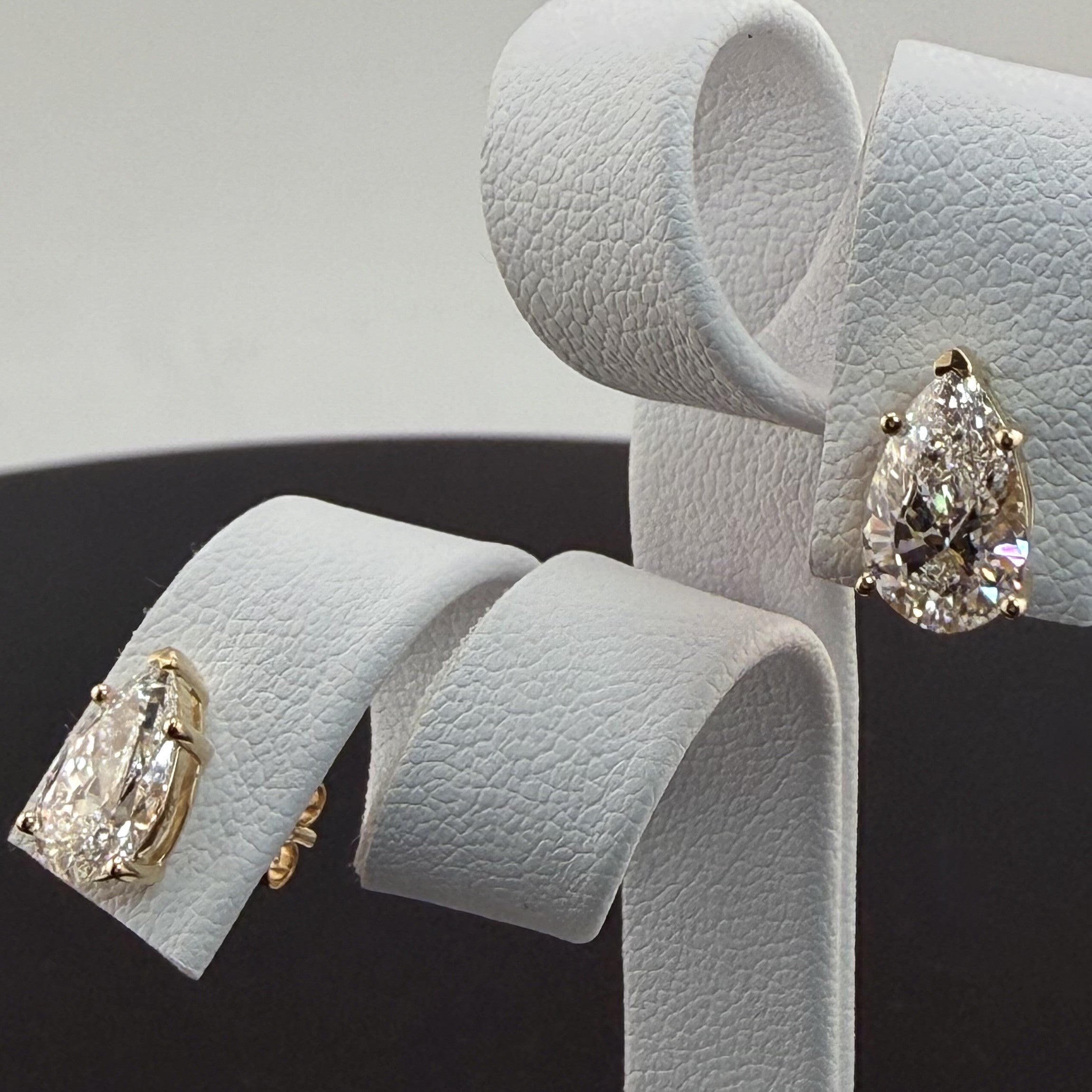 Pear Cut Lab Grown Diamond Stud Earrings | 2.18cttw IGI Certified | 14K Yellow Gold