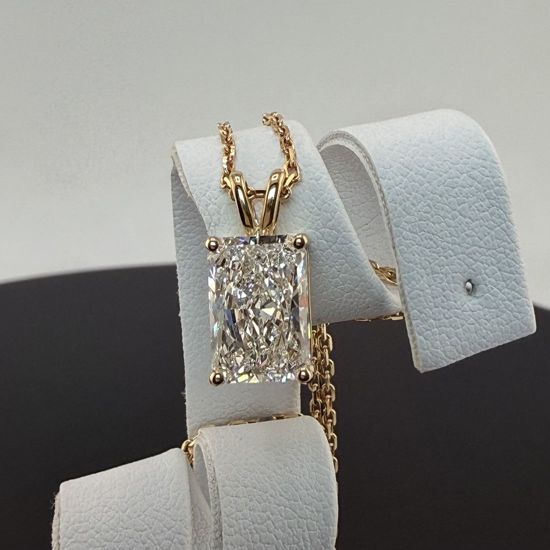 Radiant Cut Lab Grown Diamond Pendant Necklace | 3ct IGI Certified | 14K Yellow Gold 16"