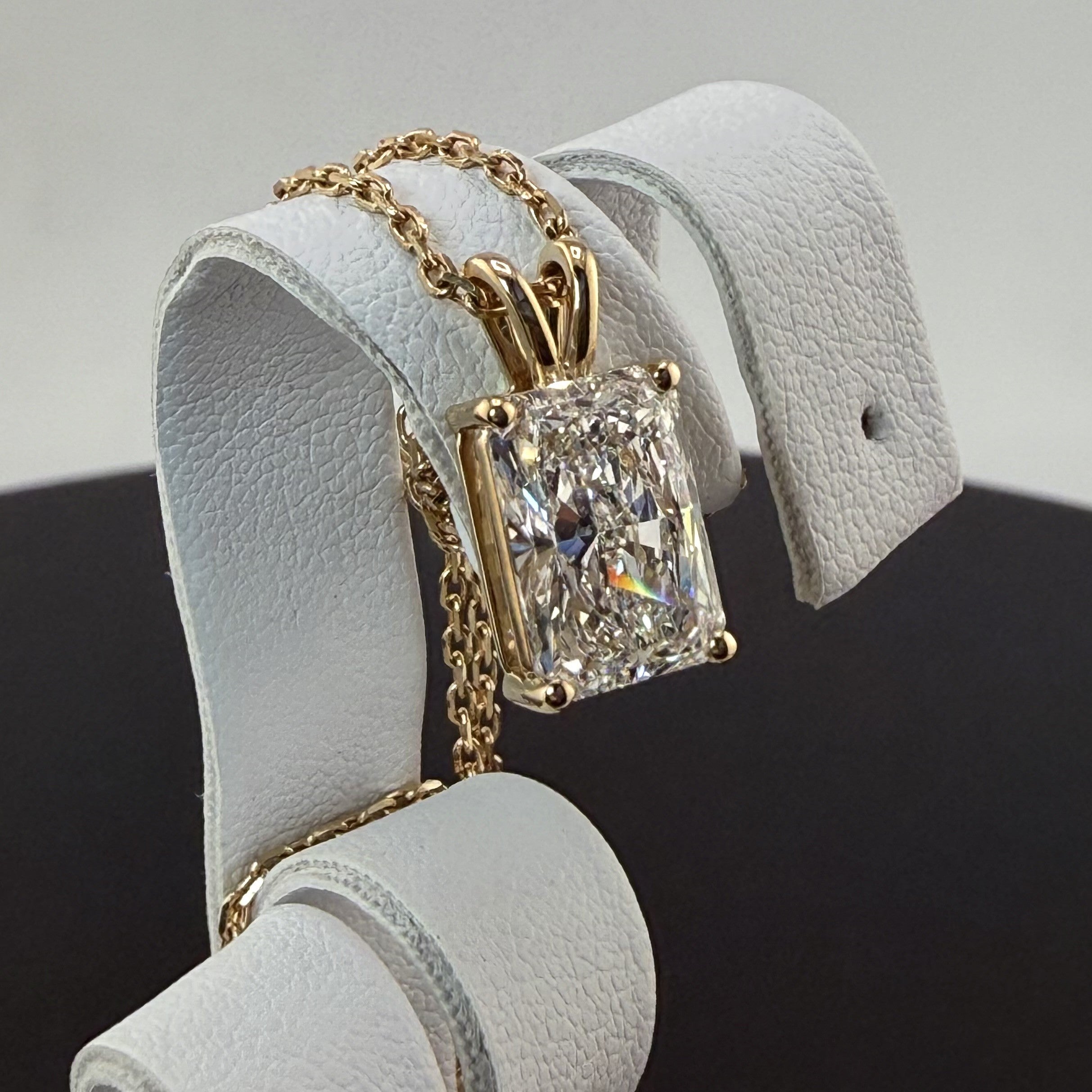 Radiant Cut Lab Grown Diamond Pendant Necklace | 3ct IGI Certified | 14K Yellow Gold 16"