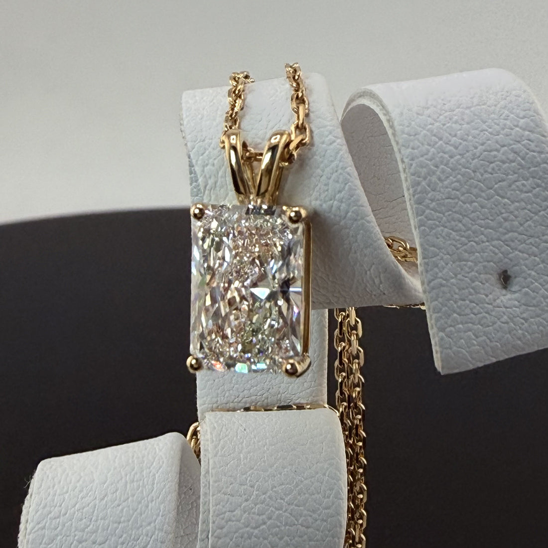 Radiant Cut Lab Grown Diamond Pendant Necklace | 3ct IGI Certified | 14K Yellow Gold 16"
