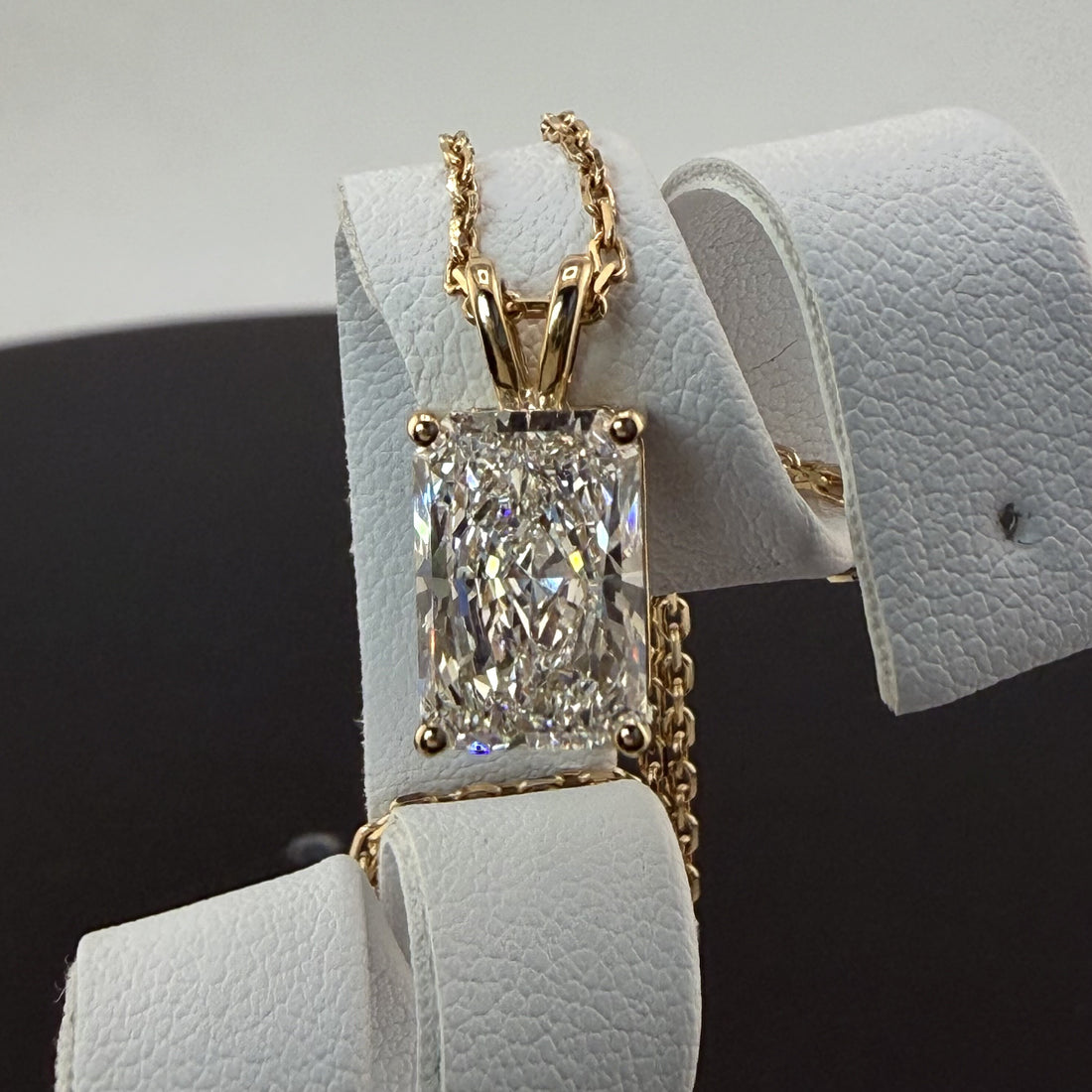 Radiant Cut Lab Grown Diamond Pendant Necklace | 3ct IGI Certified | 14K Yellow Gold 16"