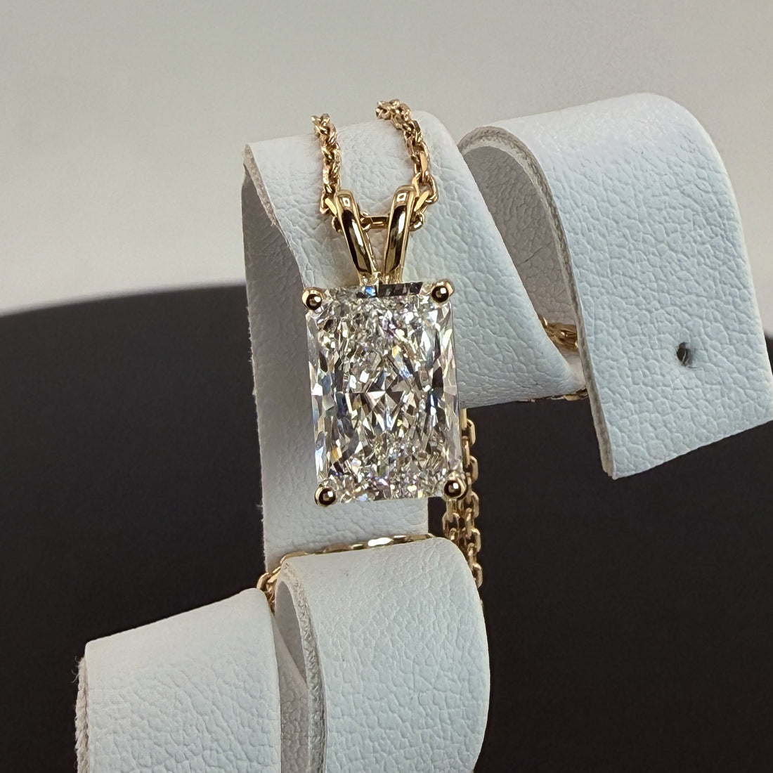 Radiant Cut Lab Grown Diamond Pendant Necklace | 3ct IGI Certified | 14K Yellow Gold 16"