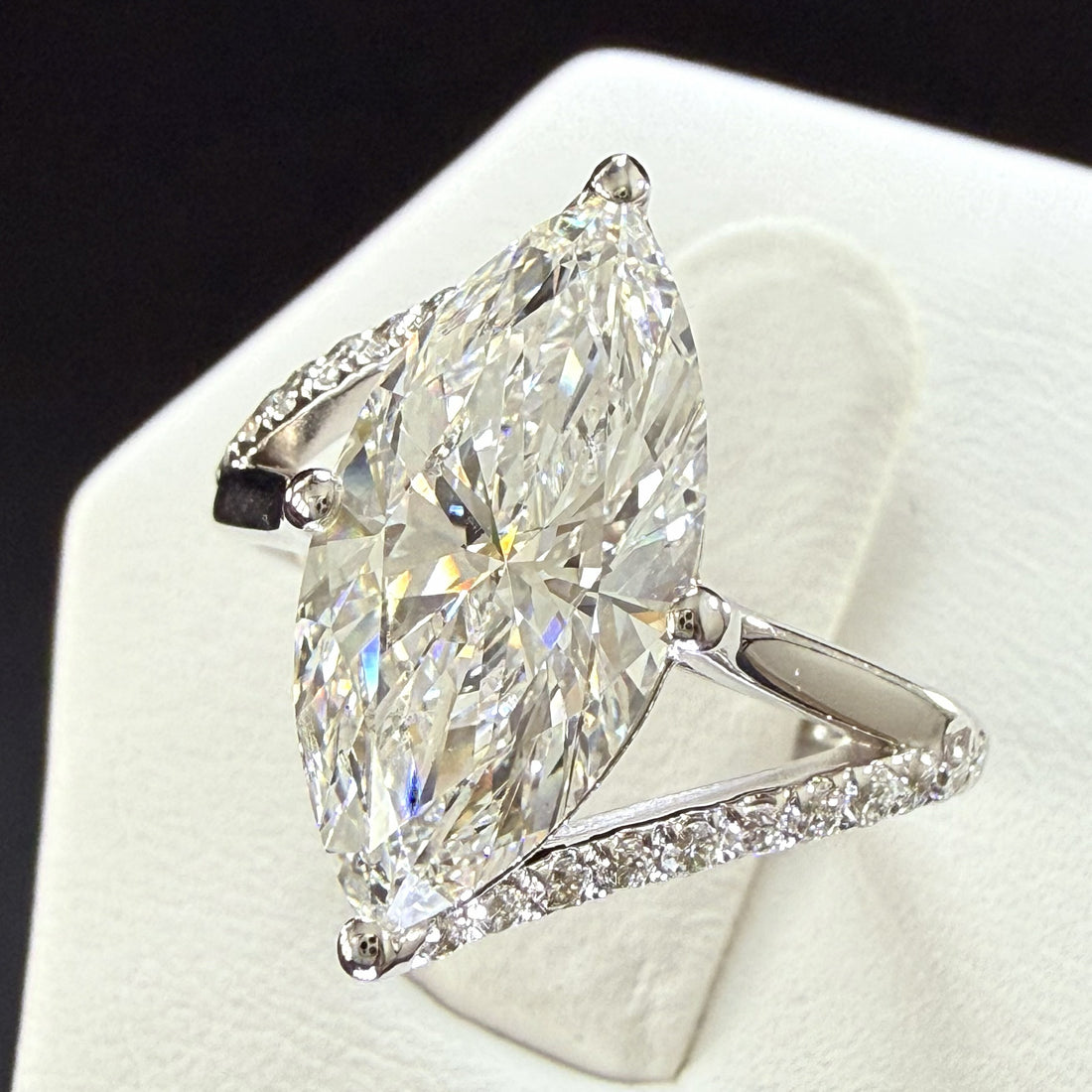 Marquise Lab Grown Diamond Engagement Ring | 3.75ct IGI Certified | 14K White Gold