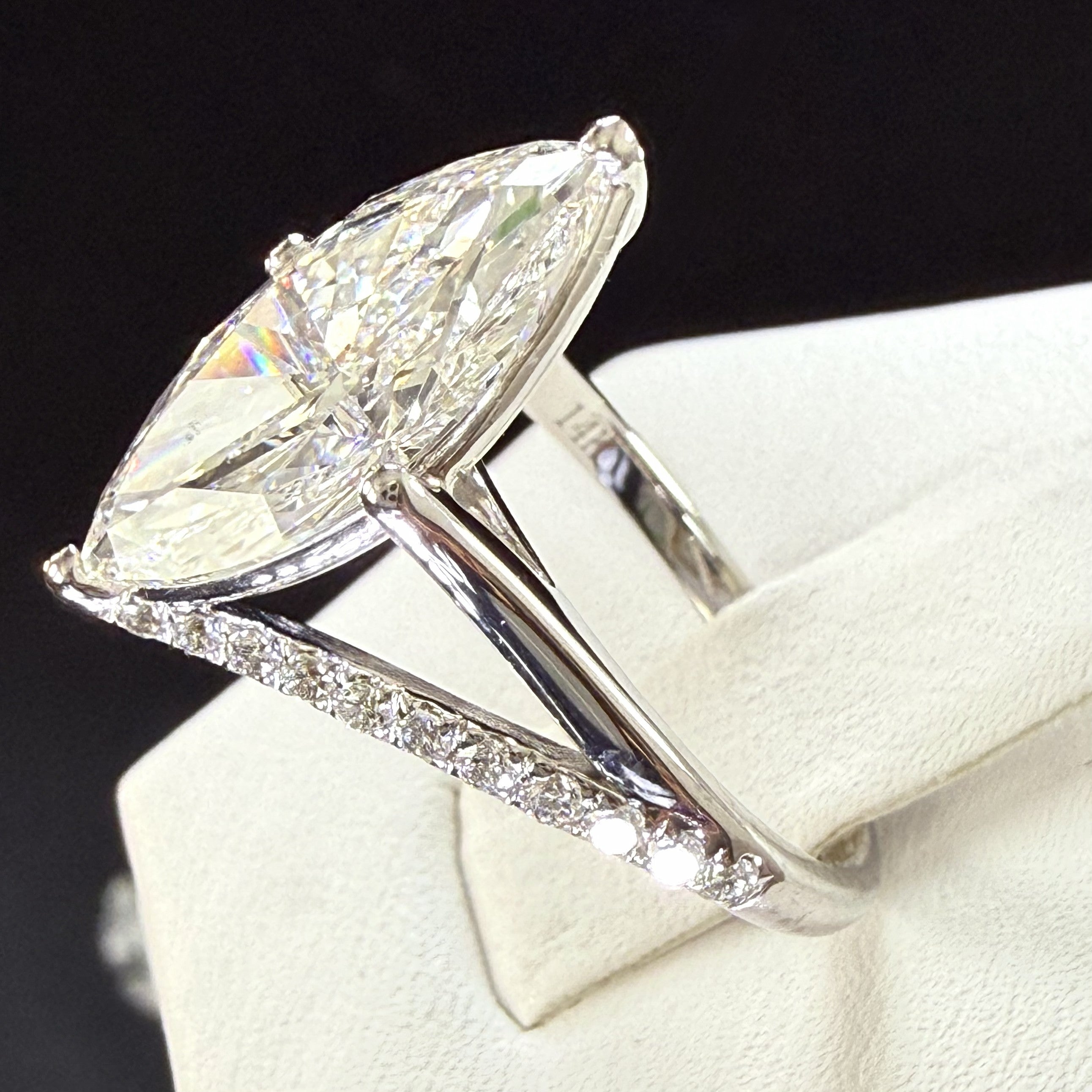 Marquise Lab Grown Diamond Engagement Ring | 3.75ct IGI Certified | 14K White Gold