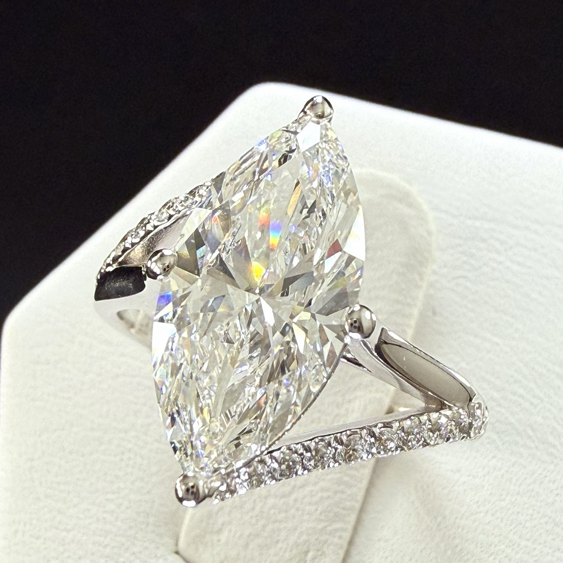 Marquise Lab Grown Diamond Engagement Ring | 3.75ct IGI Certified | 14K White Gold