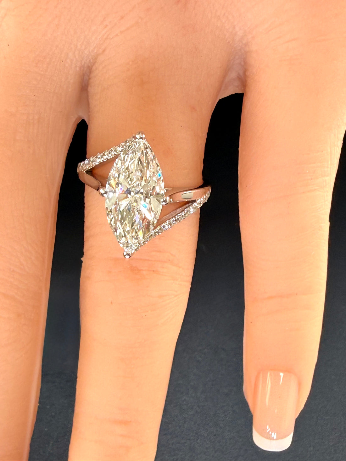 Marquise Lab Grown Diamond Engagement Ring | 3.75ct IGI Certified | 14K White Gold