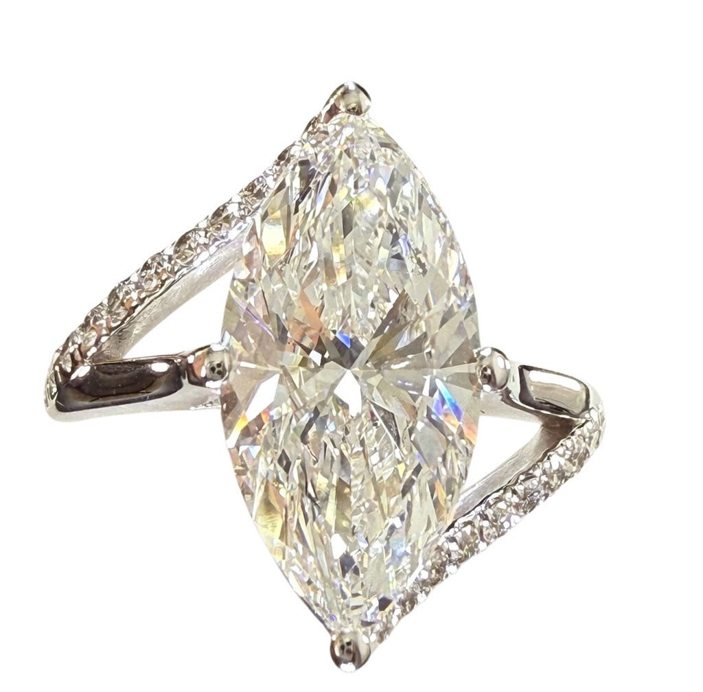 Marquise Lab Grown Diamond Engagement Ring | 3.75ct IGI Certified | 14K White Gold