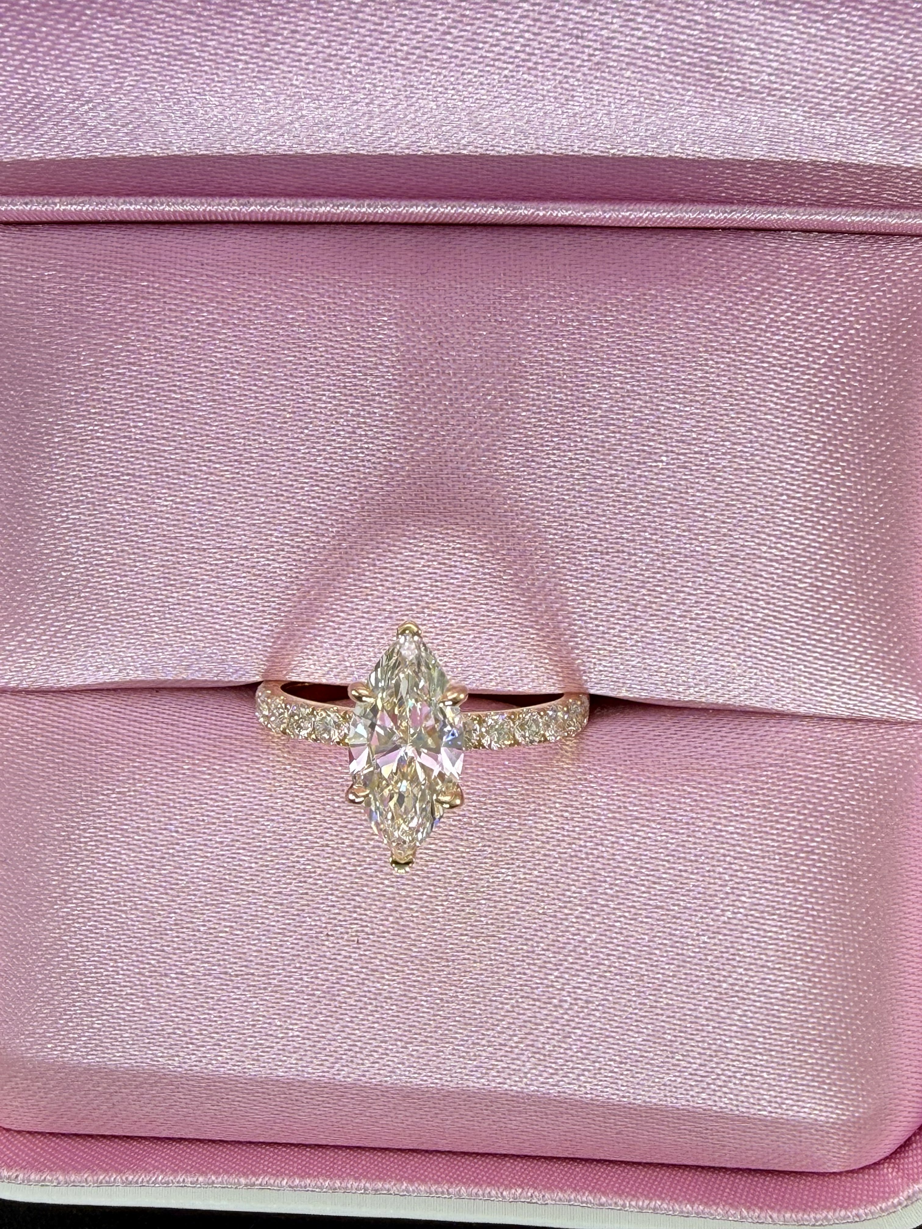 Marquise Lab Grown Diamond Engagement Ring | 2.27ct IGI Certified | 14K Yellow Gold
