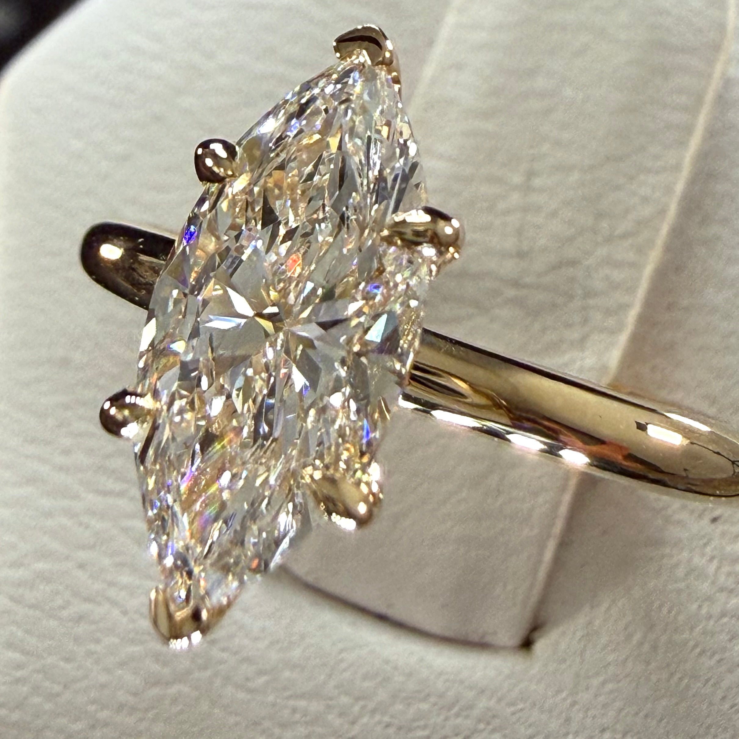 Marquise Lab Grown Diamond Engagement Ring | 1.5ct IGI Certified | 14K Yellow Gold Solitaire