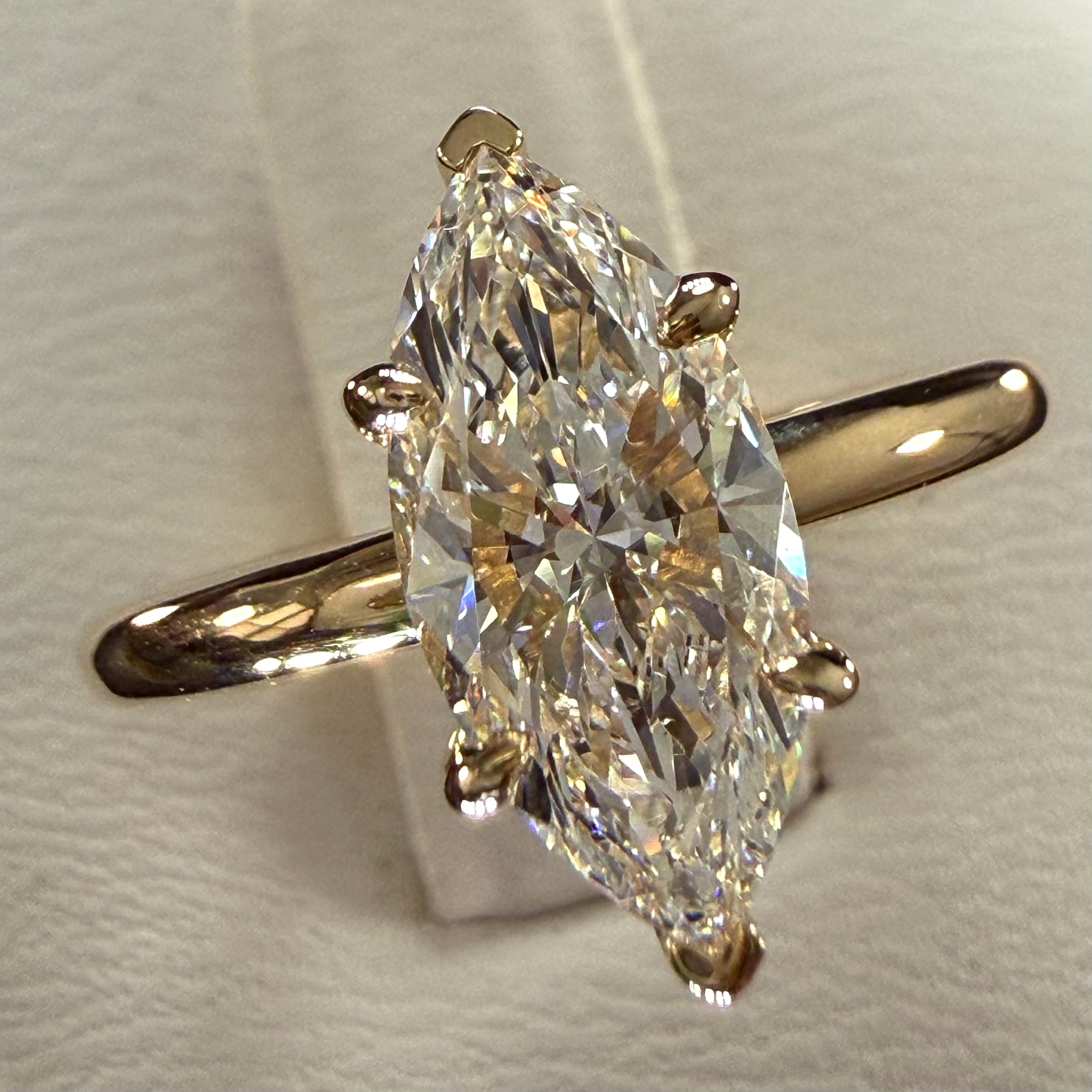 Marquise Lab Grown Diamond Engagement Ring | 1.5ct IGI Certified | 14K Yellow Gold Solitaire