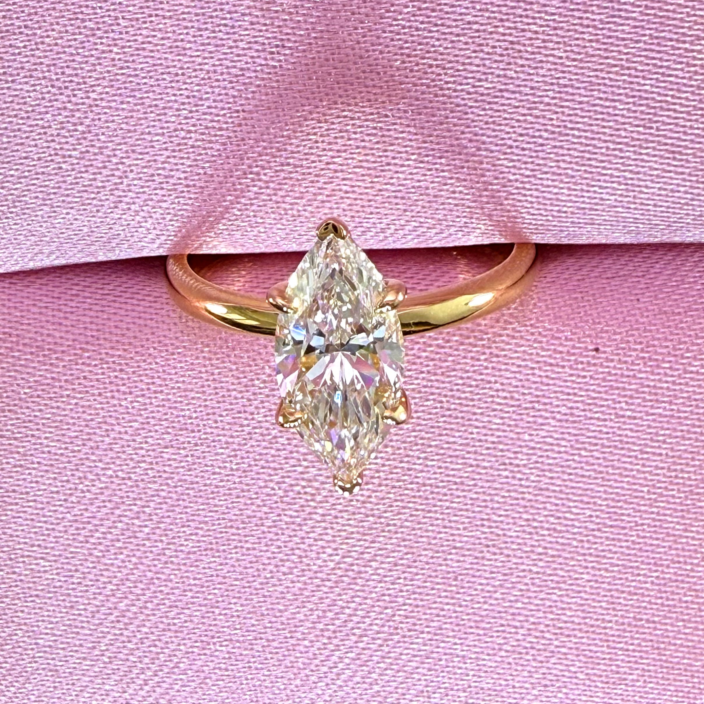 Marquise Lab Grown Diamond Engagement Ring | 1.5ct IGI Certified | 14K Yellow Gold Solitaire