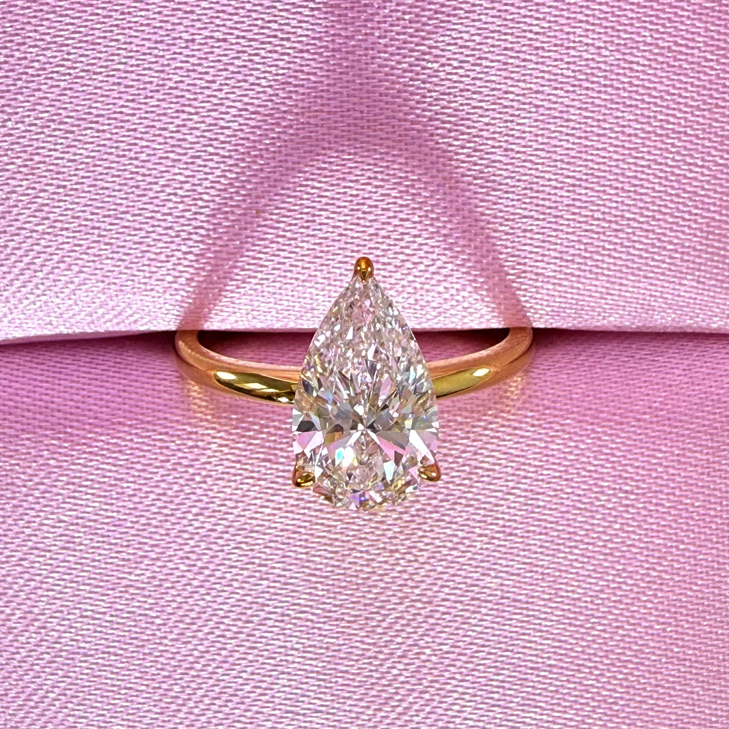 Pear Lab Grown Diamond Engagement Ring | 1.5ct IGI Certified | 14K Yellow Gold