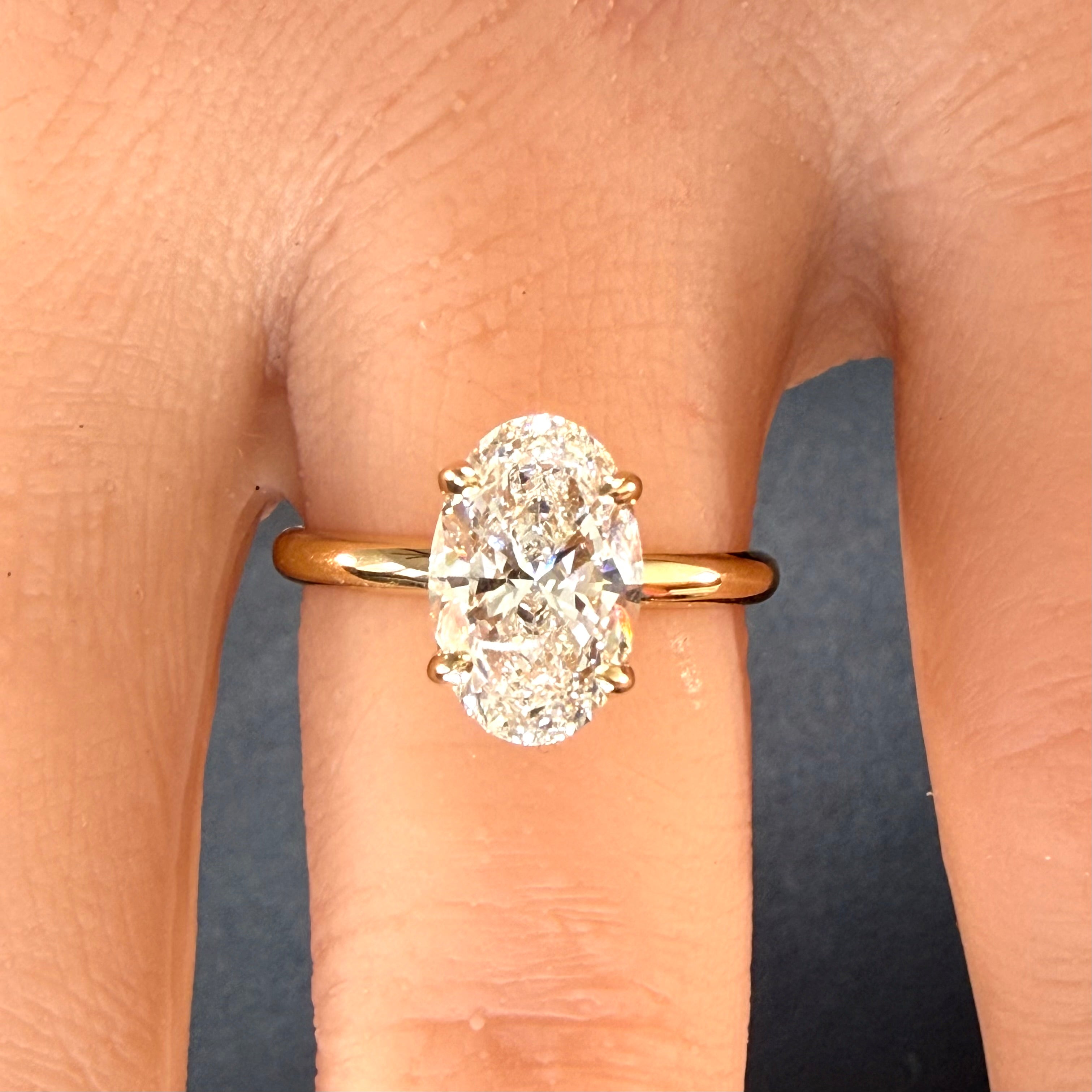 Oval Lab Grown Diamond Engagement Ring | 3.03ct IGI Certified | 14K Yellow Gold