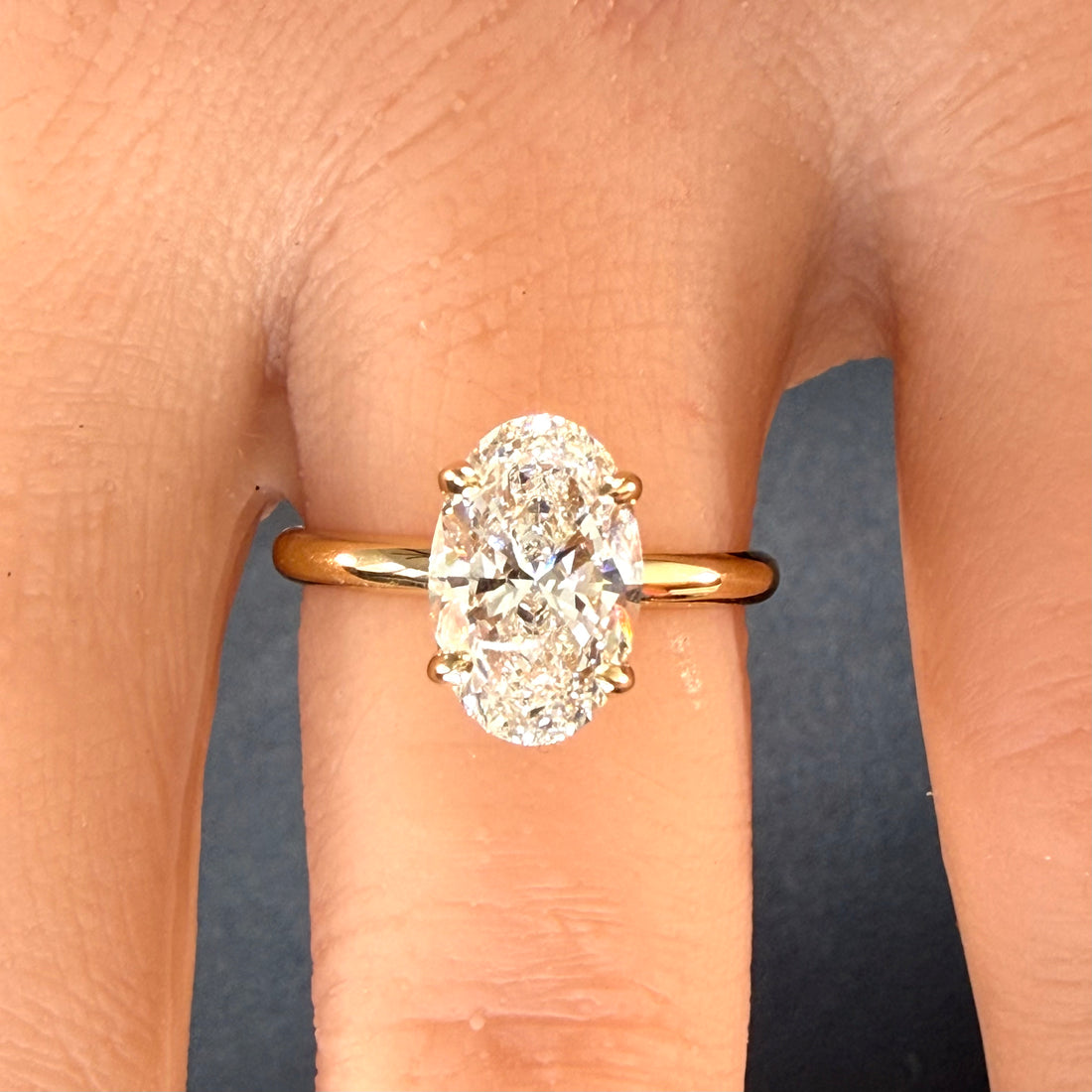 Oval Lab Grown Diamond Engagement Ring | 3.03ct IGI Certified | 14K Yellow Gold