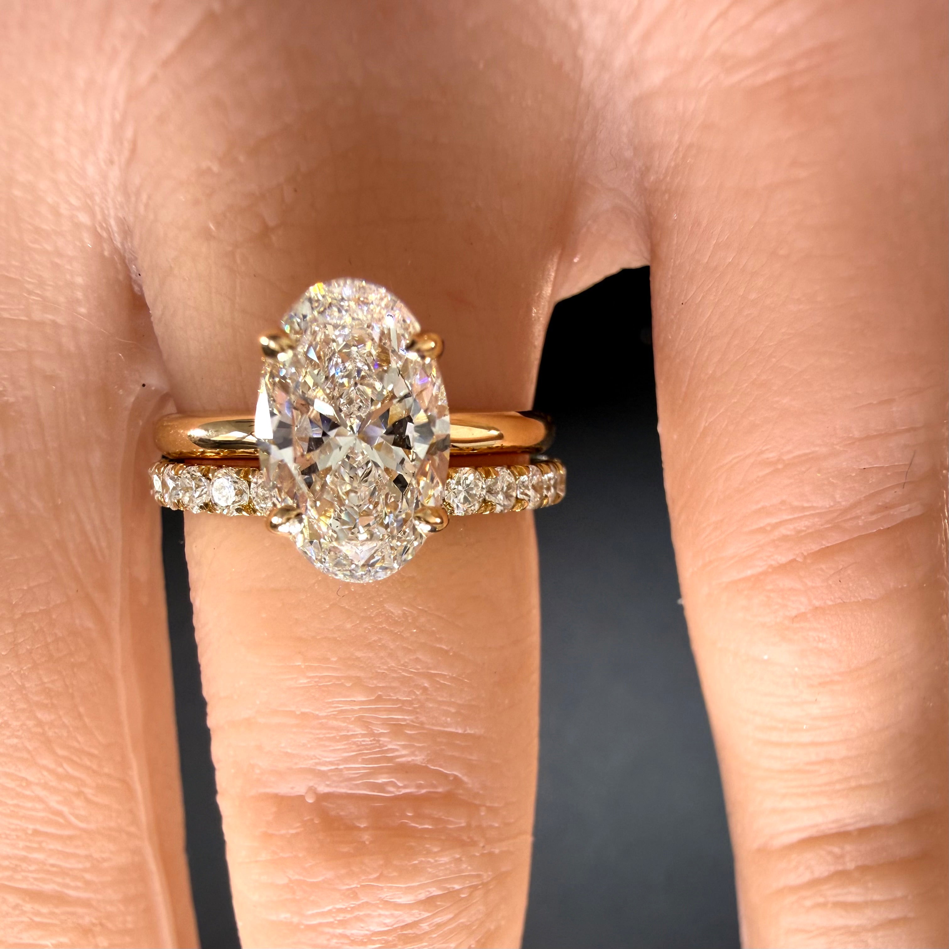 Oval Lab Grown Diamond Engagement Ring | 3.03ct IGI Certified | 14K Yellow Gold
