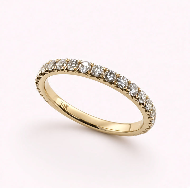 14K Yellow Gold 2mm .8cttw Round Diamond Pave Wedding Band