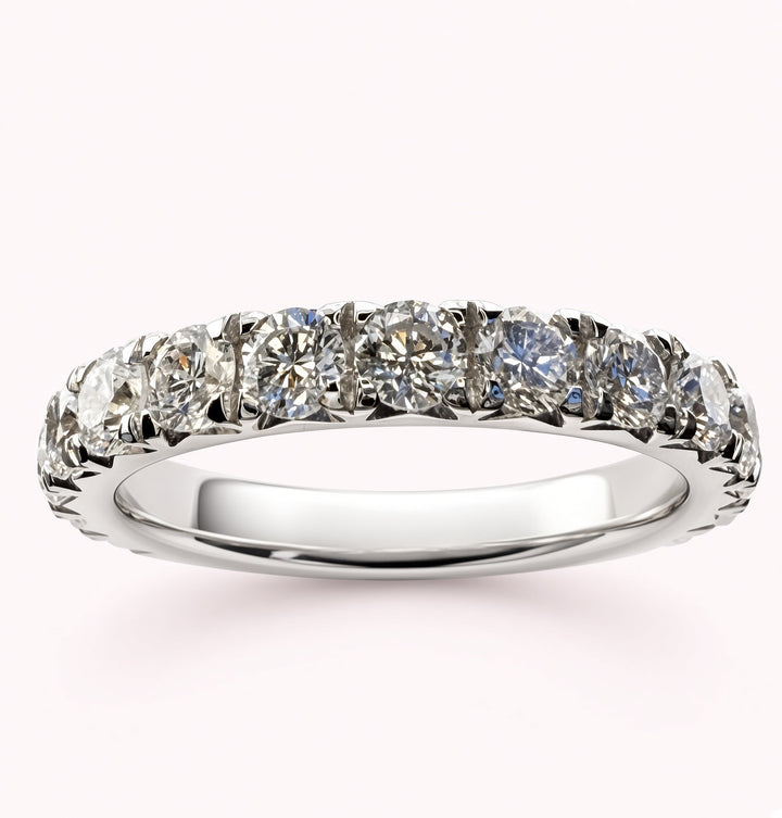 14K White Gold 3mm 1.75cttw Round Diamond French Pave Wedding Band