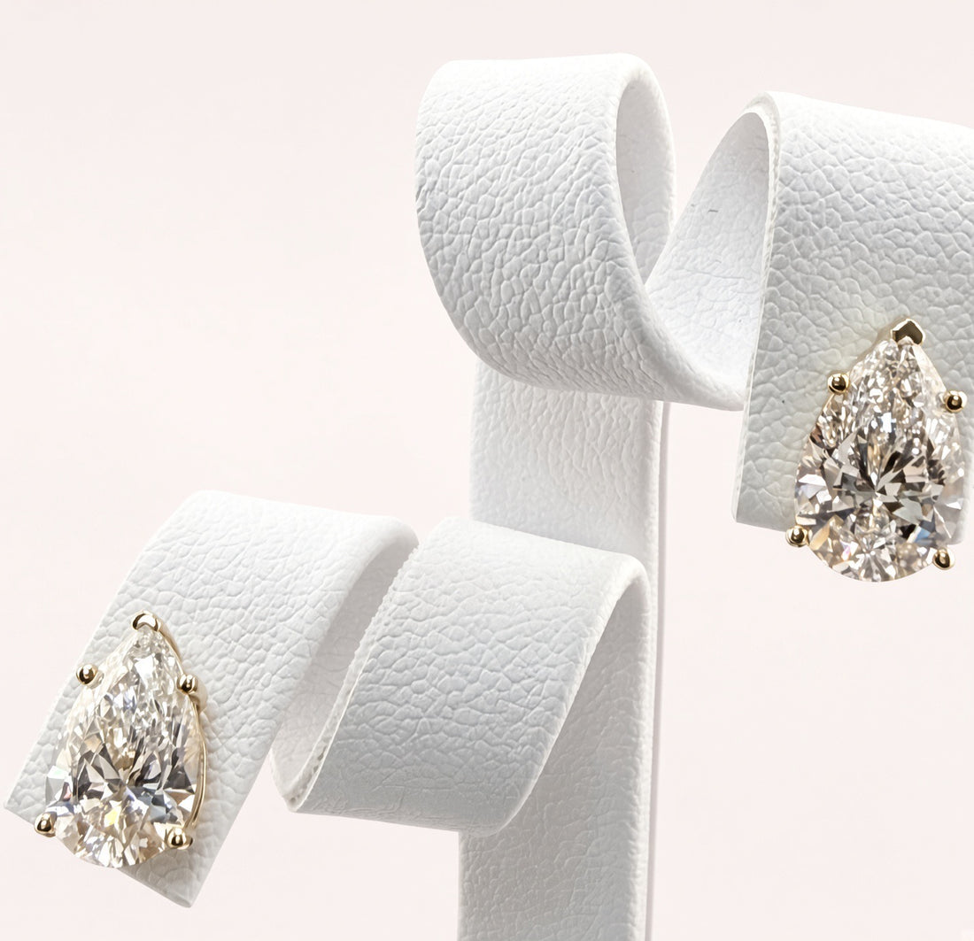 Pear Cut Lab Grown Diamond Stud Earrings | 3.1cttw IGI Certified | 14K Yellow Gold