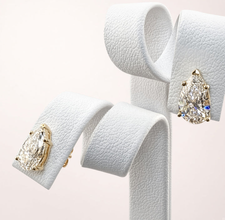 Pear Cut Lab Grown Diamond Stud Earrings | 4.08cttw IGI Certified | 14K Yellow Gold