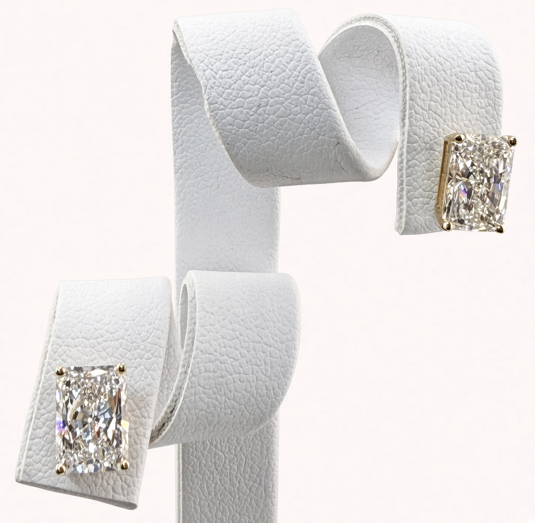 Radiant Cut Lab Grown Diamond Stud Earrings | 3.16cttw IGI Certified | 14K Yellow Gold