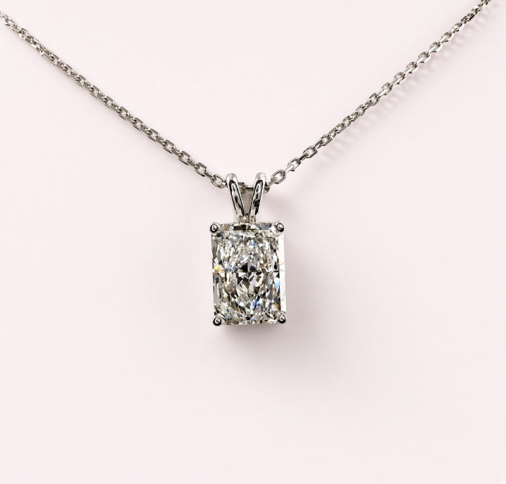 Radiant Cut Lab Grown Diamond Pendant Necklace | 3ct IGI Certified | 14K White Gold 16"