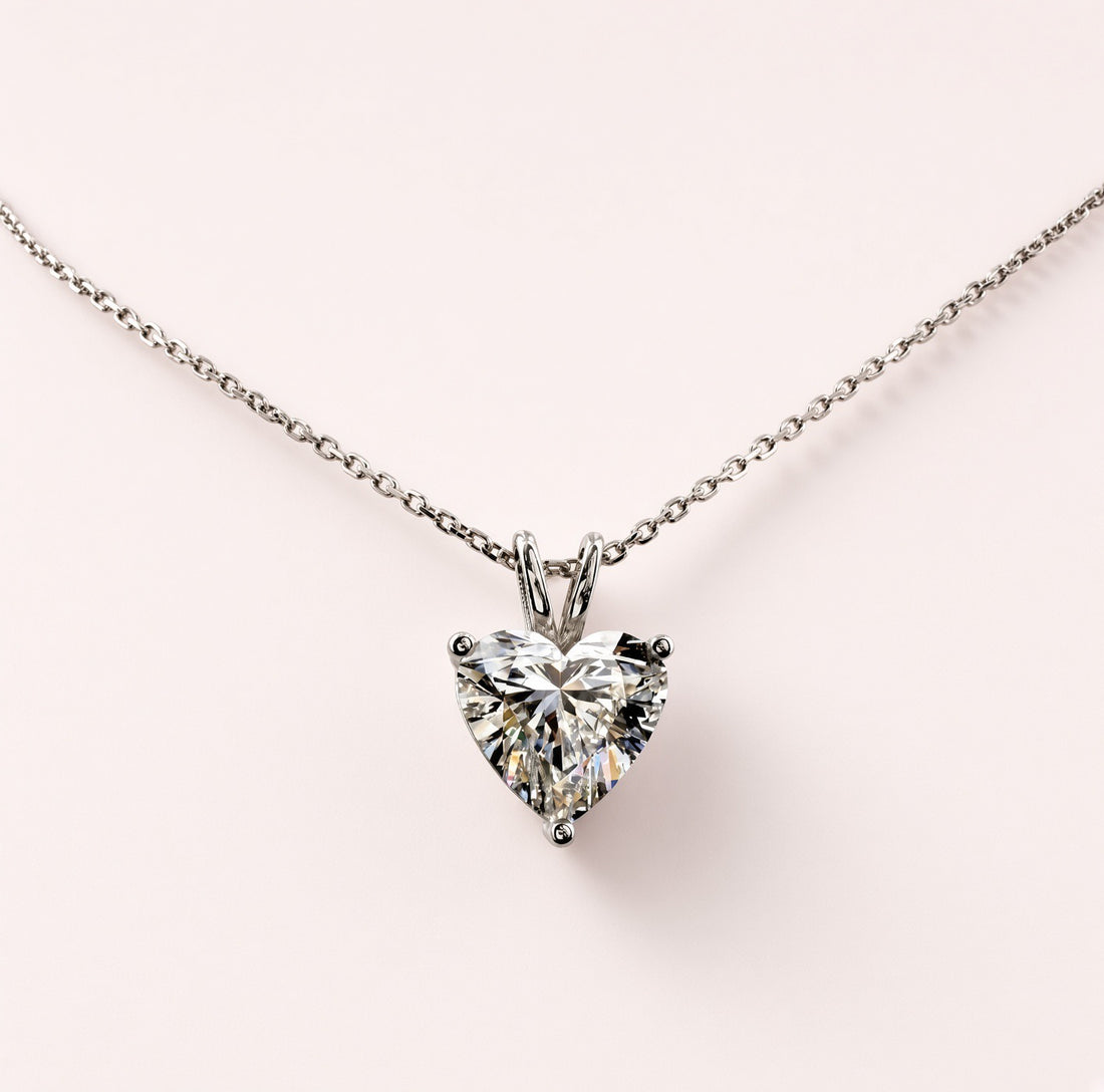 Heart Cut Lab Grown Diamond Pendant Necklace | 3ct IGI Certified | 14K White Gold 16"