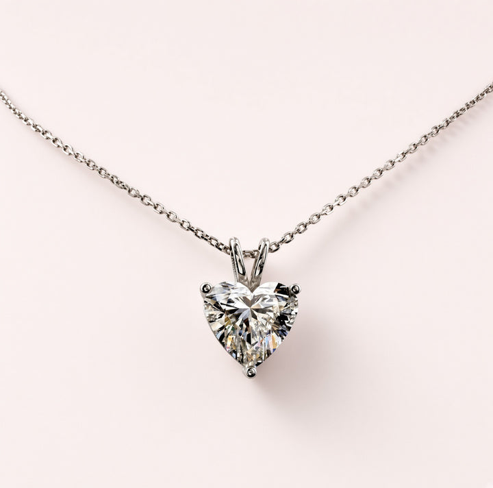 Heart Cut Lab Grown Diamond Pendant Necklace | 3ct IGI Certified | 14K White Gold 16"