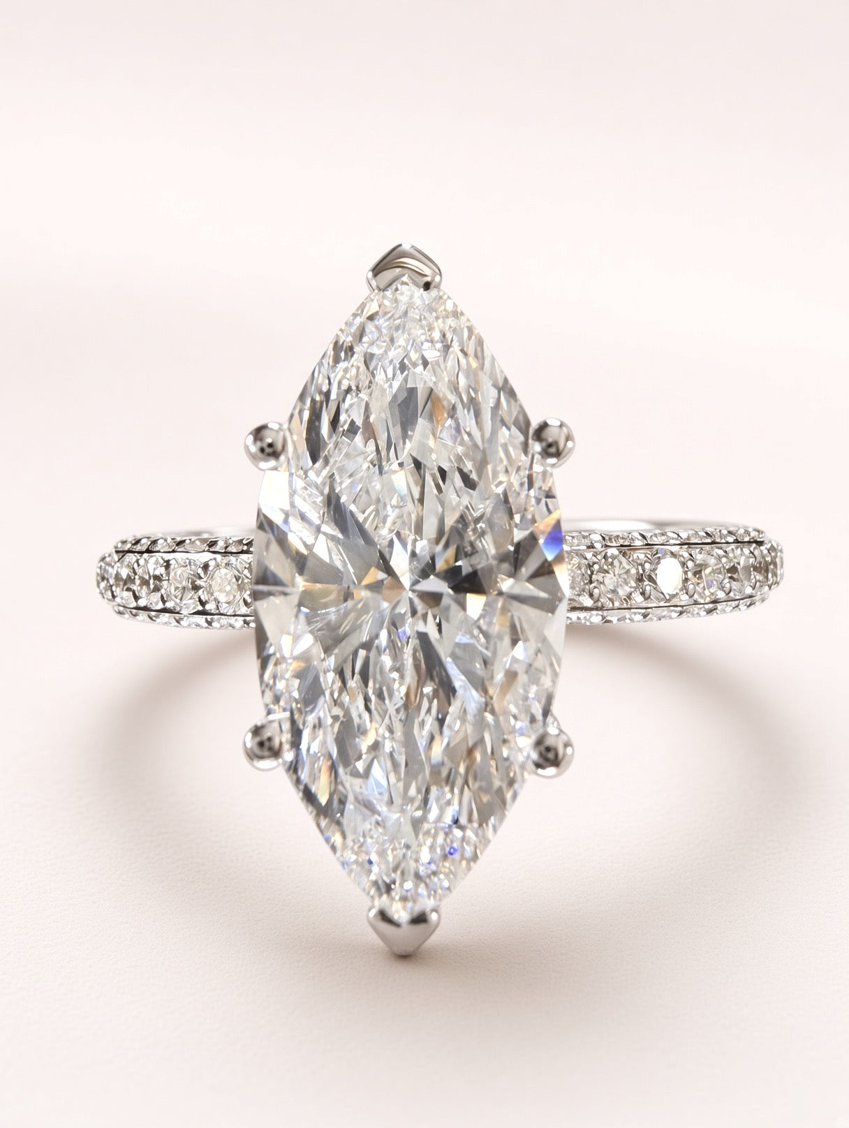 Marquise Lab Grown Diamond Engagement Ring | 4ct IGI Certified | 14K White Gold All-Sides Pave