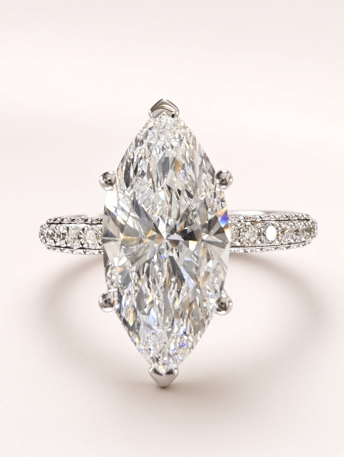 Marquise Lab Grown Diamond Engagement Ring | 4ct IGI Certified | 14K White Gold All-Sides Pave