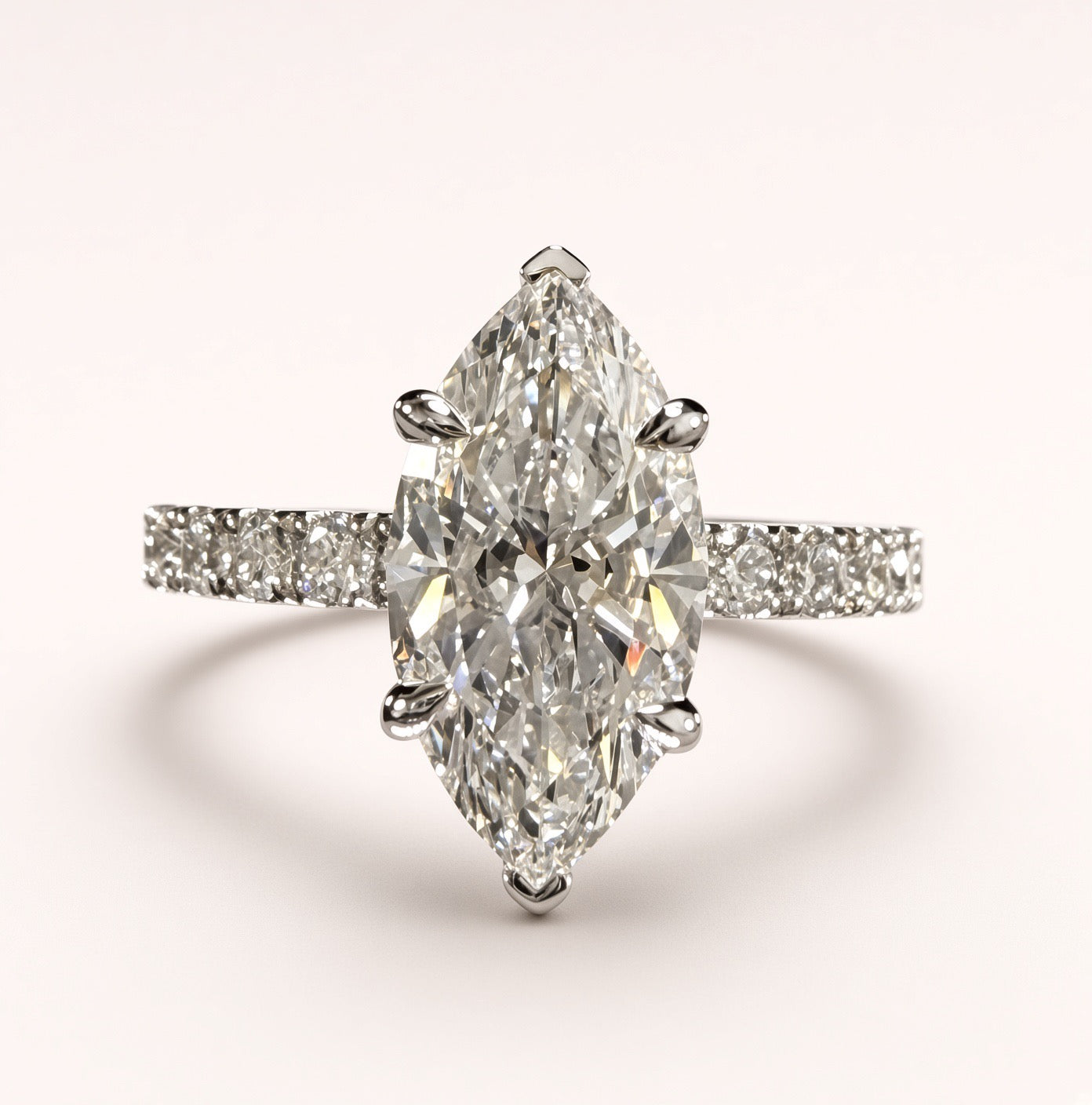 Marquise Lab Grown Diamond Engagement Ring | 2.75ct IGI Certified | 14K White Gold Pave