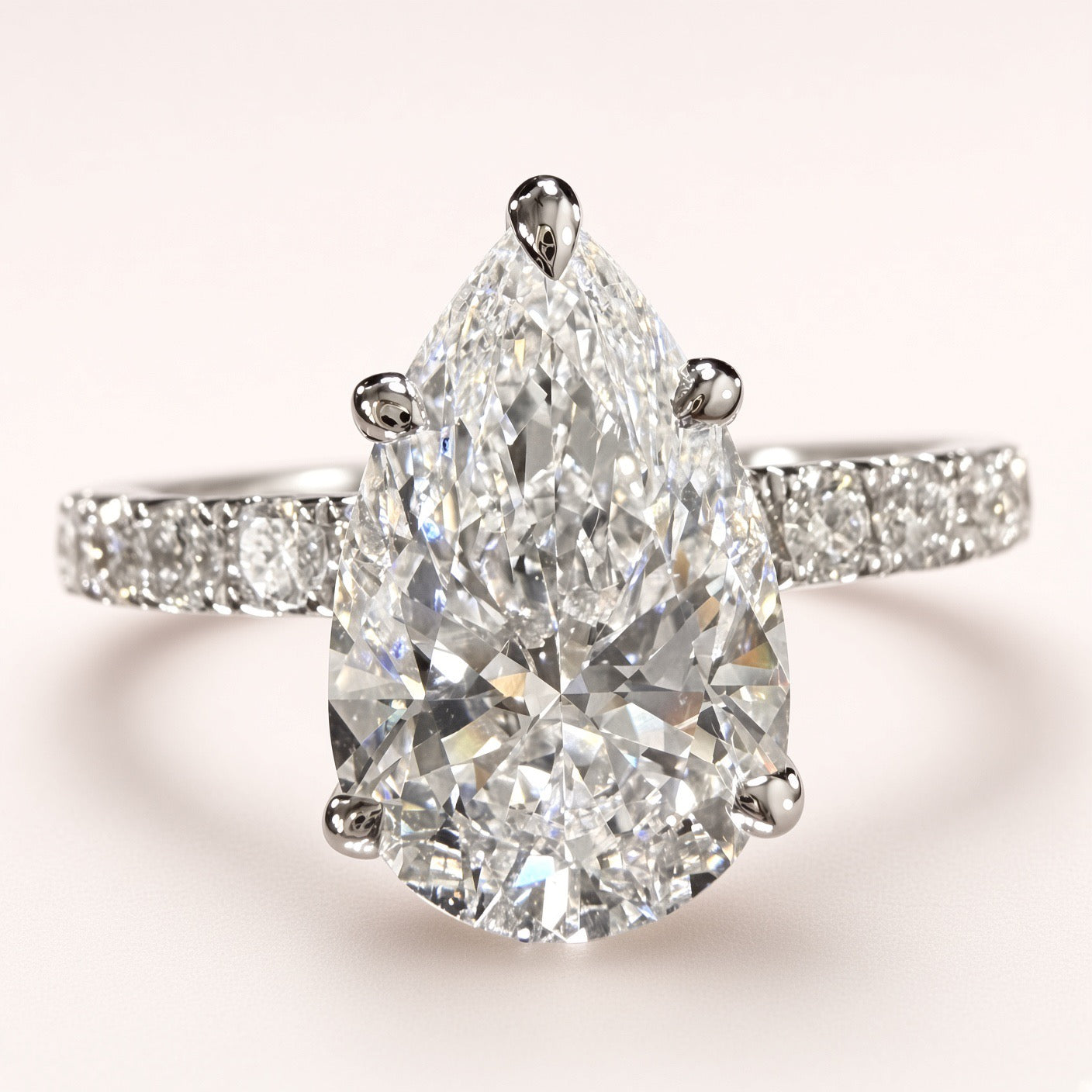 Pear Lab Grown Diamond Engagement Ring | 3.55ct IGI Certified | 14K Yellow Gold