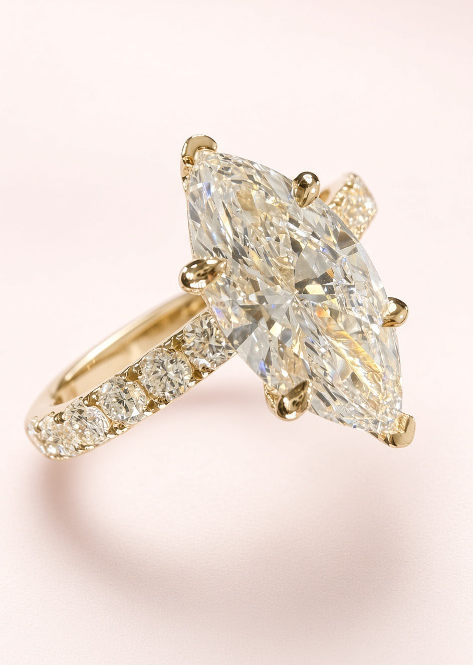 Marquise Cut Lab Grown Diamond Engagement Ring | 3.75ct IGI Certified | 14K Yellow Gold Pavé