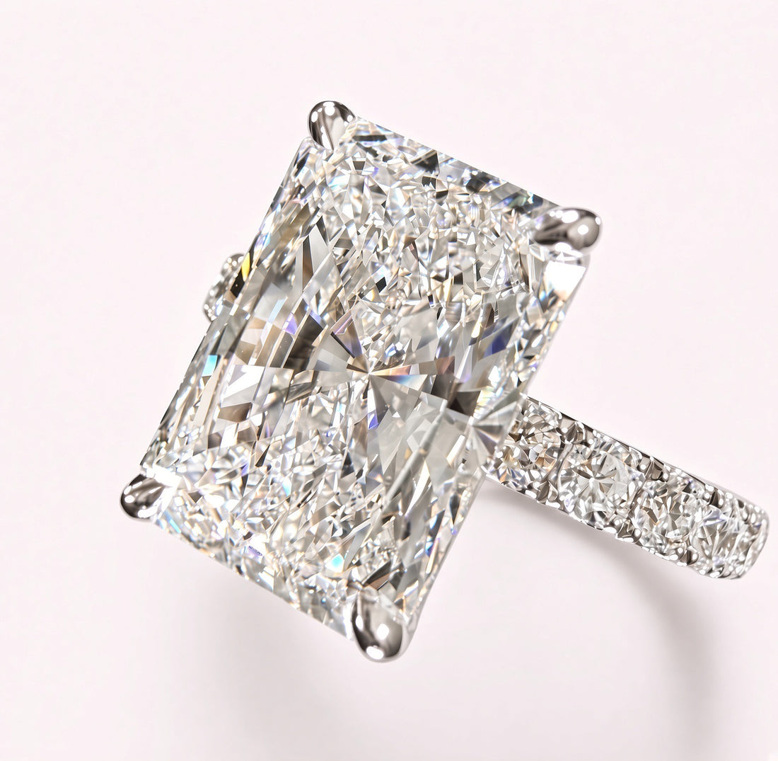 Radiant Cut Lab Grown Diamond Engagement Ring | 5.05ct IGI Certified | 14K White Gold Pavé