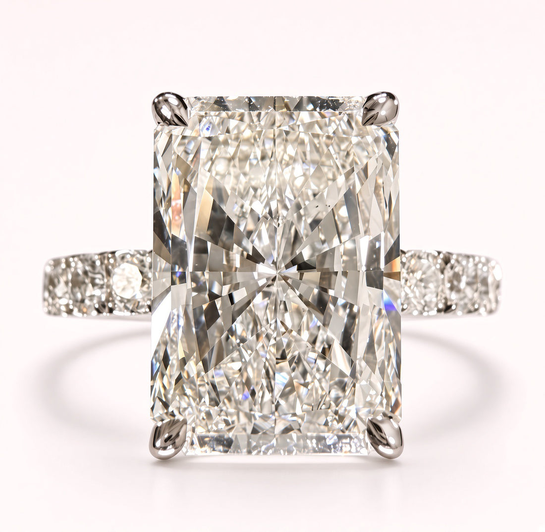 Radiant Cut Lab Grown Diamond Engagement Ring | 5.05ct IGI Certified | 14K White Gold Pavé