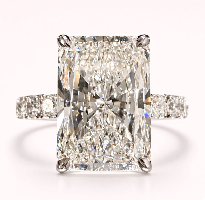 Radiant Cut Lab Grown Diamond Engagement Ring | 5.05ct IGI Certified | 14K White Gold Pavé