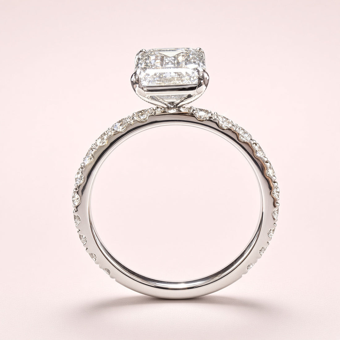 Elongated Emerald Cut Lab Grown Diamond Engagement Ring | 2.25ct IGI Certified | 14K White Gold Pavé