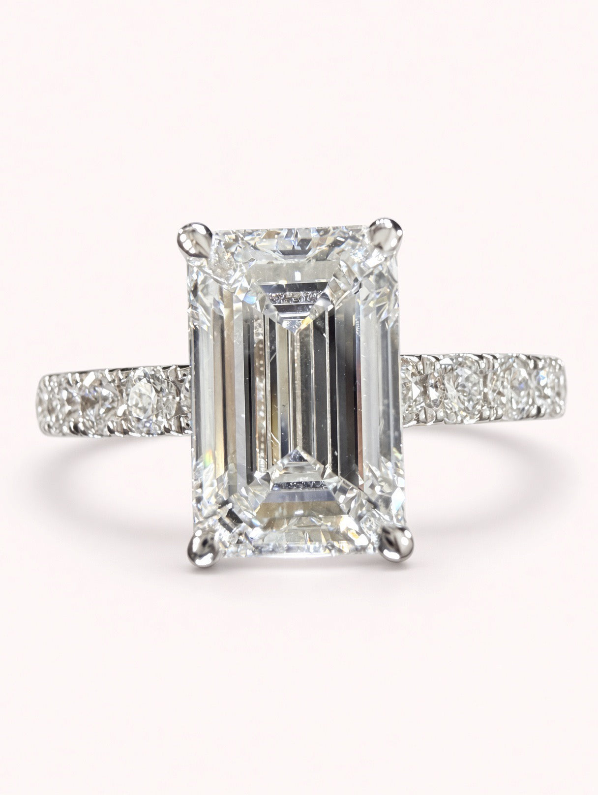 2ct Emerald-Cut Lab Diamond Pave Engagement Ring | 14K White Gold | D/VS1 | IGI Cert.