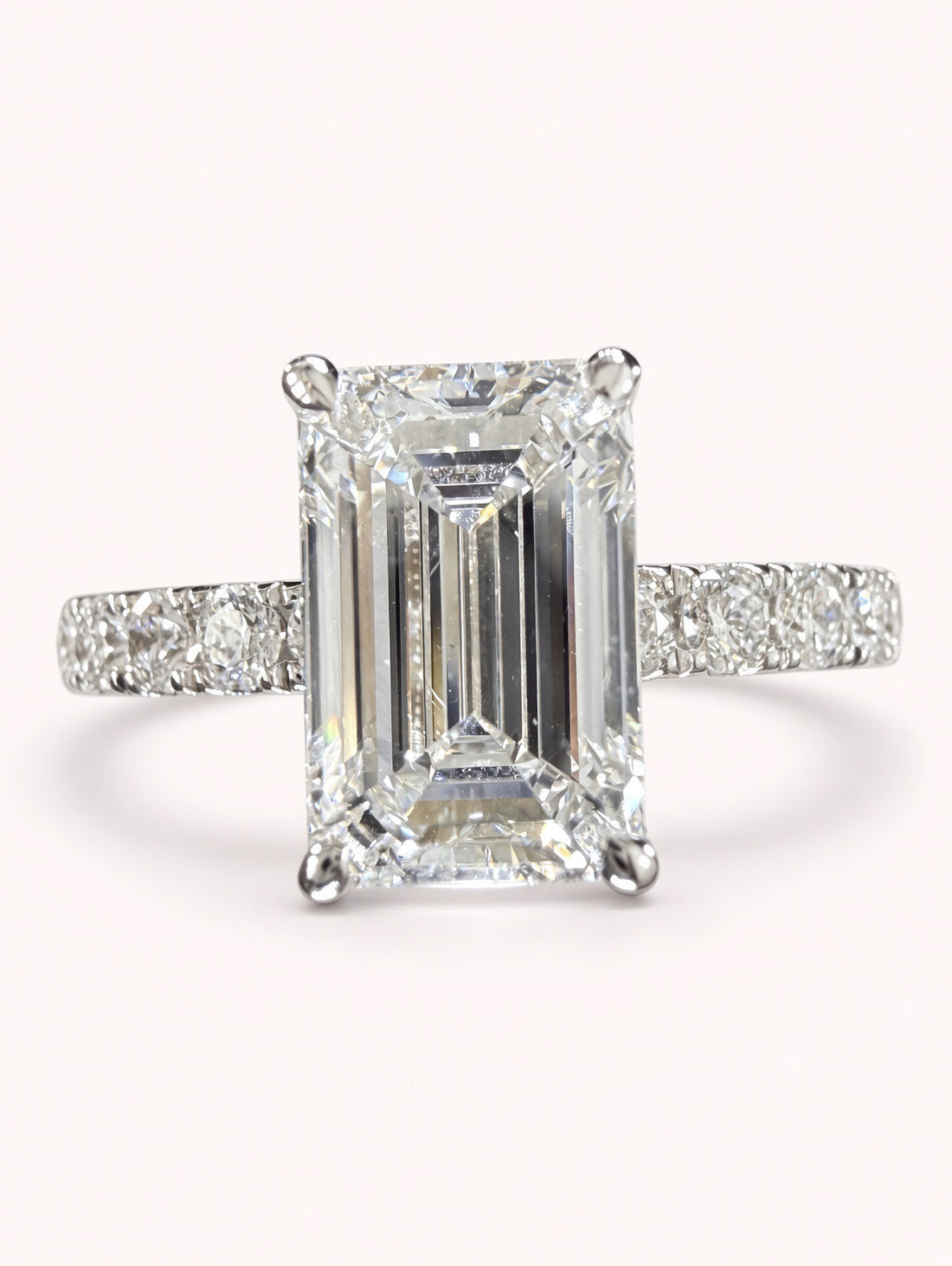 2ct Emerald-Cut Lab Diamond Pave Engagement Ring | 14K White Gold | D/VS1 | IGI Cert.
