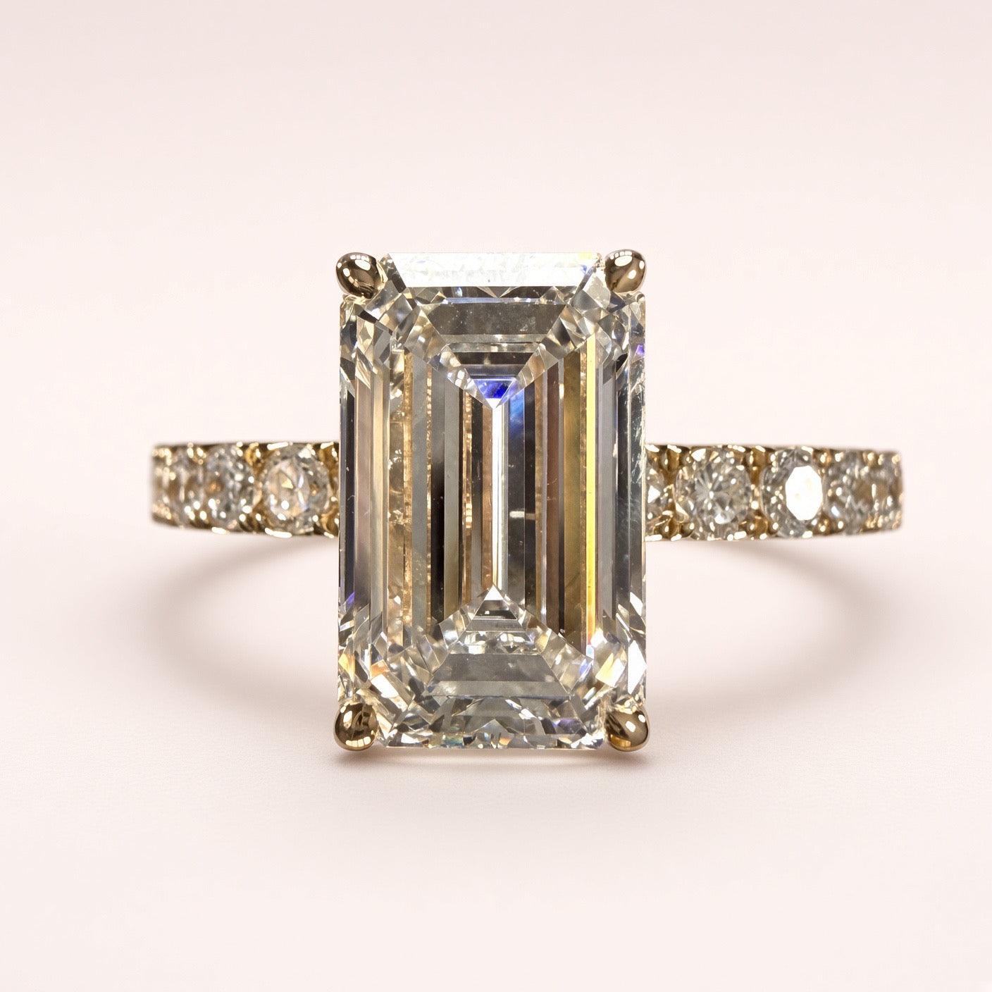 3ct Emerald-Cut Lab Diamond Pave Engagement Ring | 14K Yellow Gold | D/VS1 | IGI Cert.