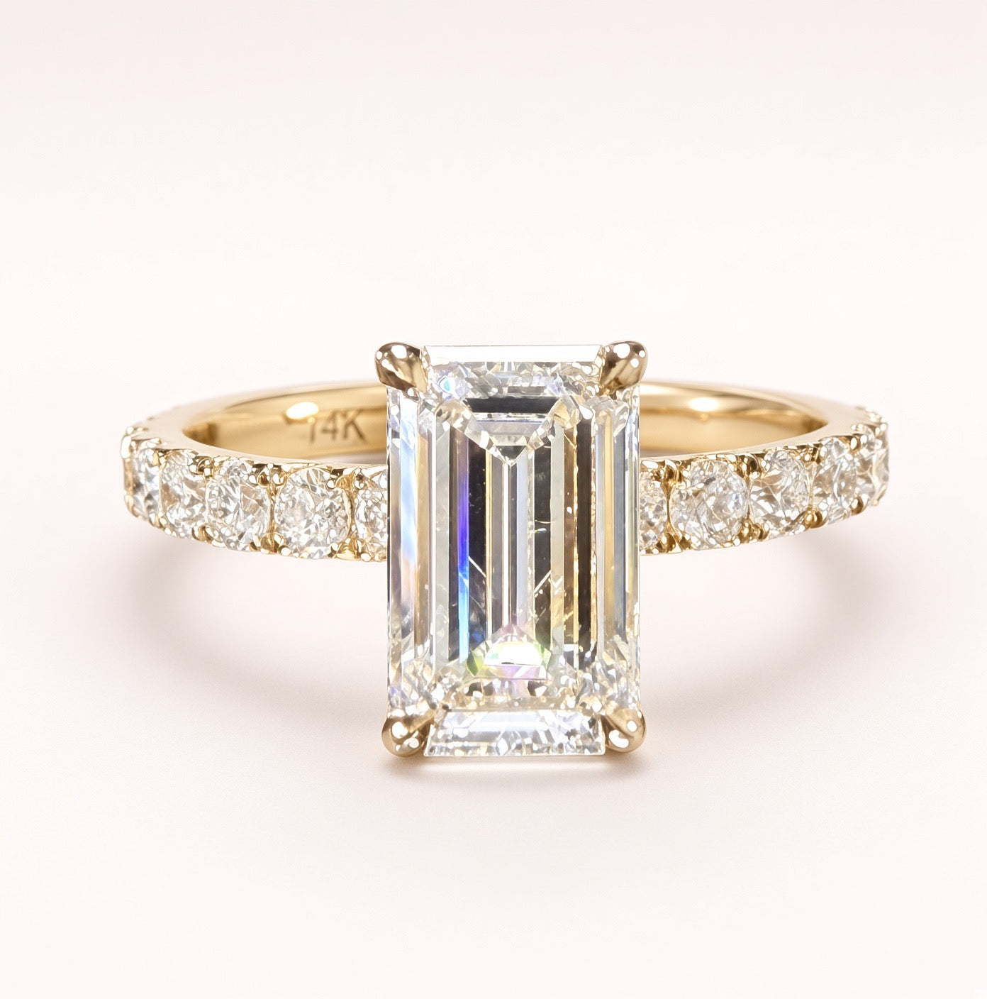 1.5ct Emerald-Cut Lab Diamond Pave Engagement Ring | 14K Yellow Gold | D/VS1 | IGI Cert.