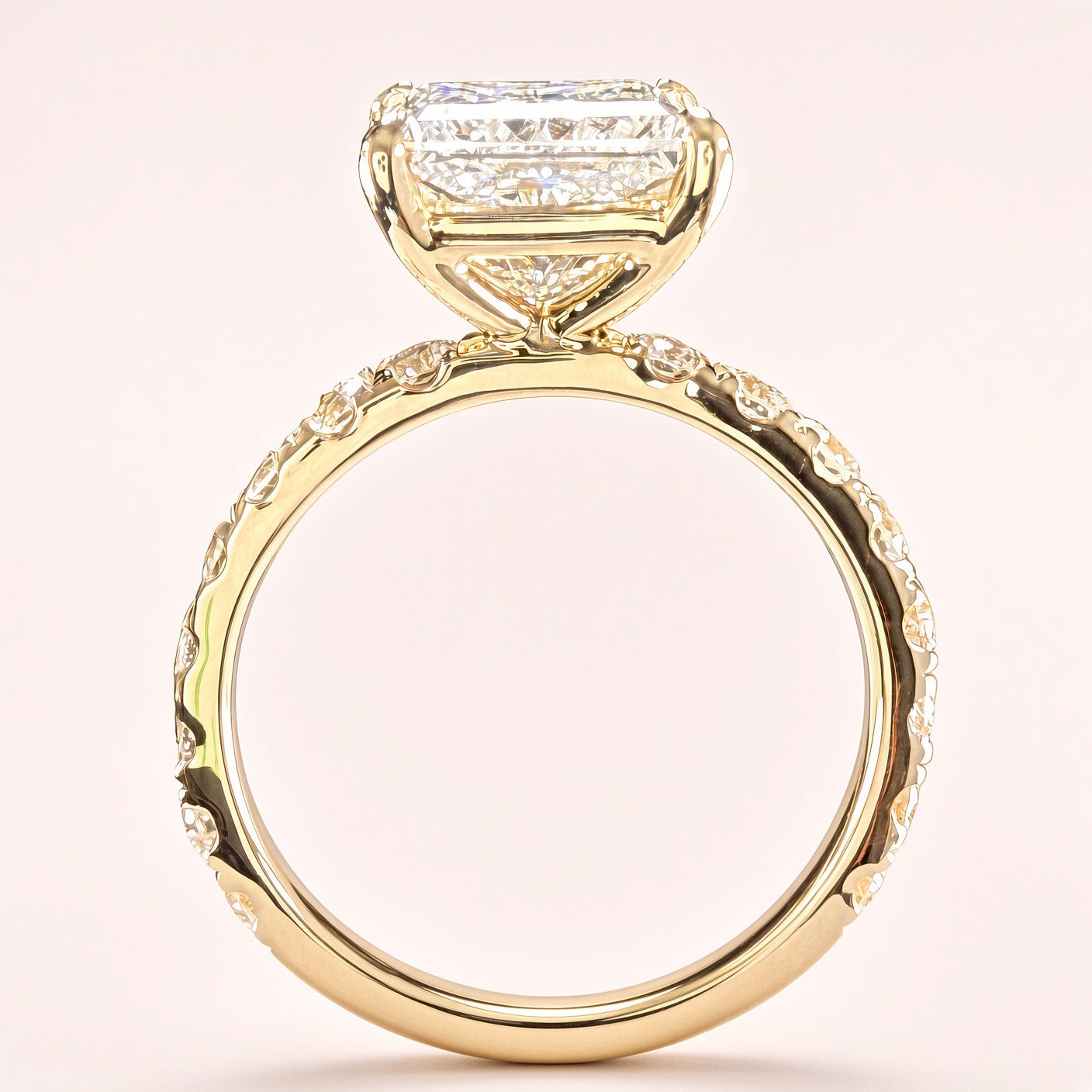 3ct Princess-Cut 14K Yellow Gold Lab-Grown Diamond Pavé Engagement Ring | D/VS1