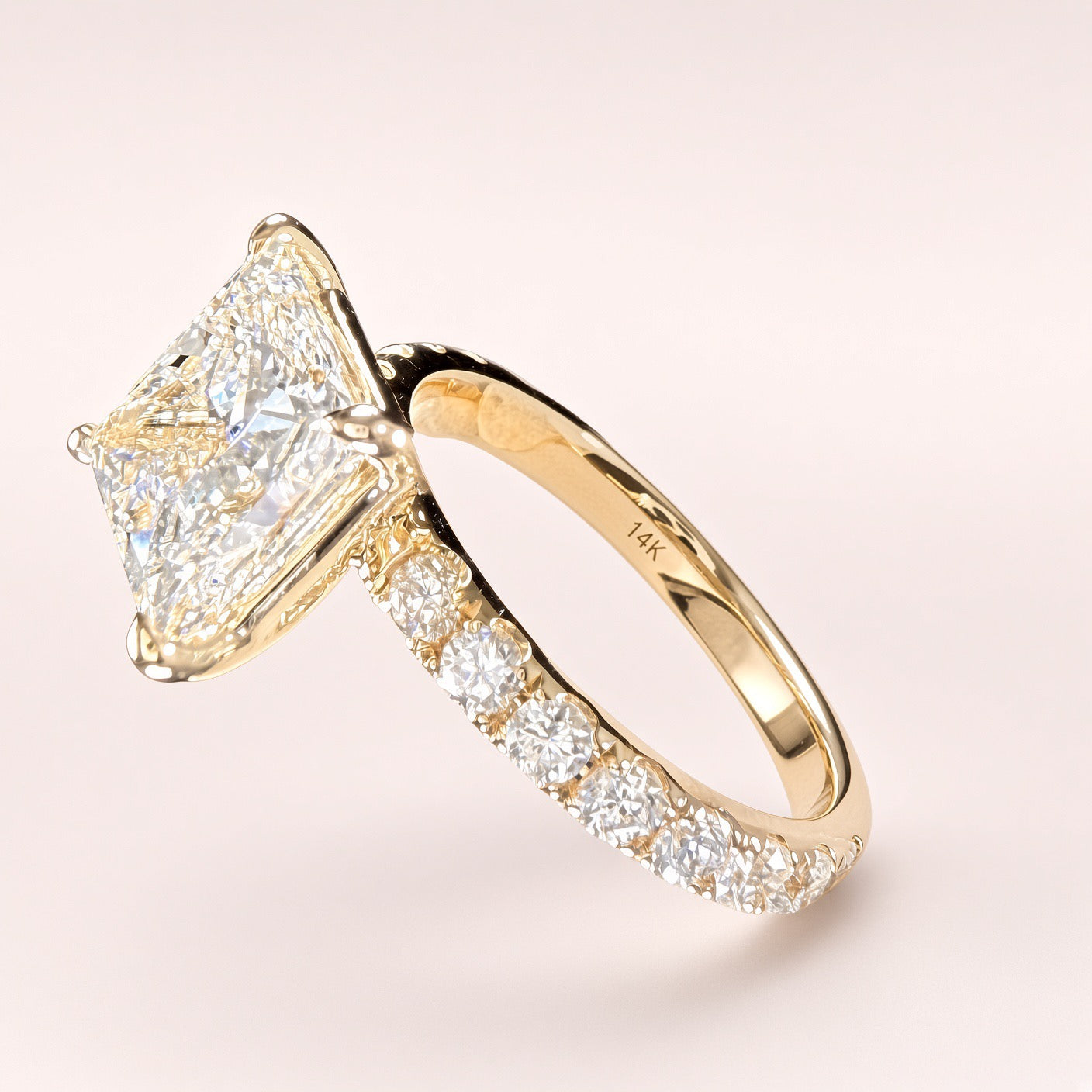 3ct Princess-Cut 14K Yellow Gold Lab-Grown Diamond Pavé Engagement Ring | D/VS1