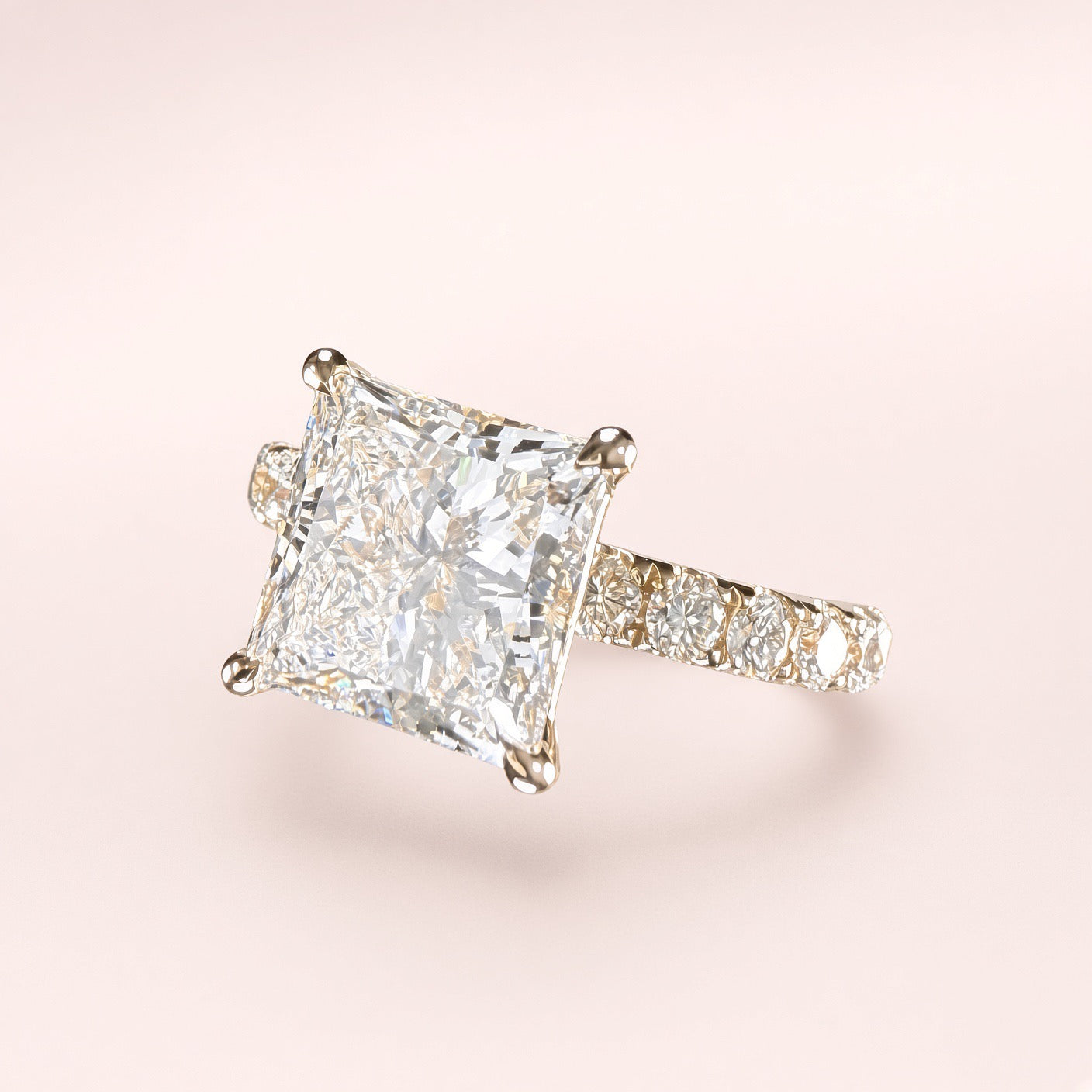 3ct Princess-Cut 14K Yellow Gold Lab-Grown Diamond Pavé Engagement Ring | D/VS1