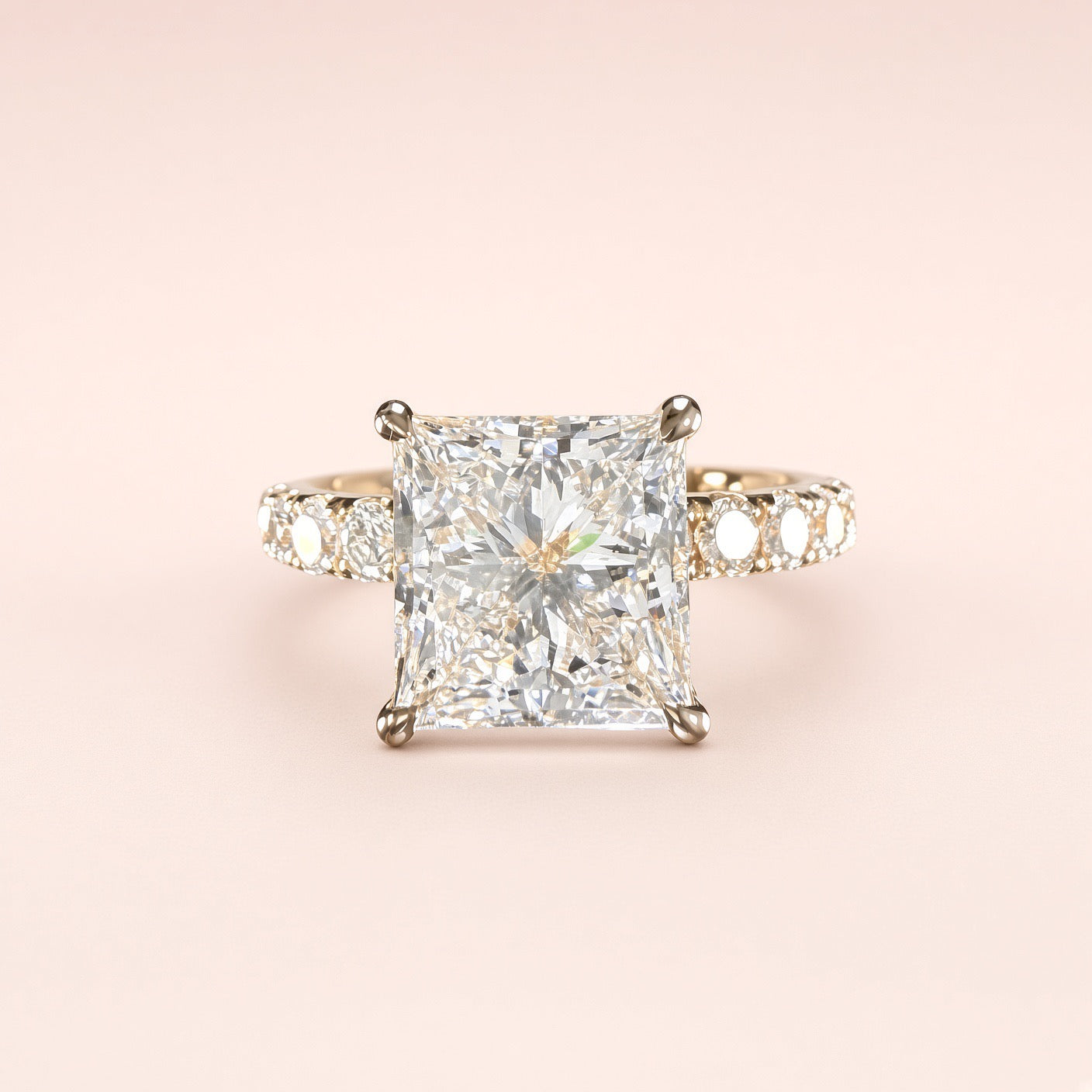 3ct Princess-Cut 14K Yellow Gold Lab-Grown Diamond Pavé Engagement Ring | D/VS1